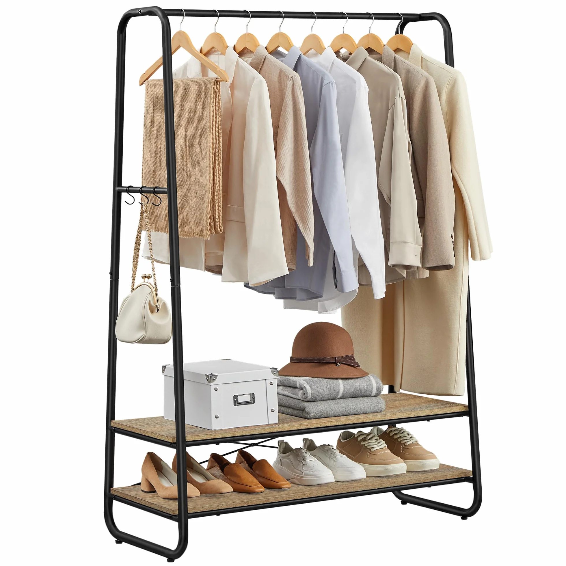 VASAGLE Stand Appendiabiti da Terra 45 x 100 x 160 cm Acciaio 6 Ganci Marrone Turchese Nero Opaco