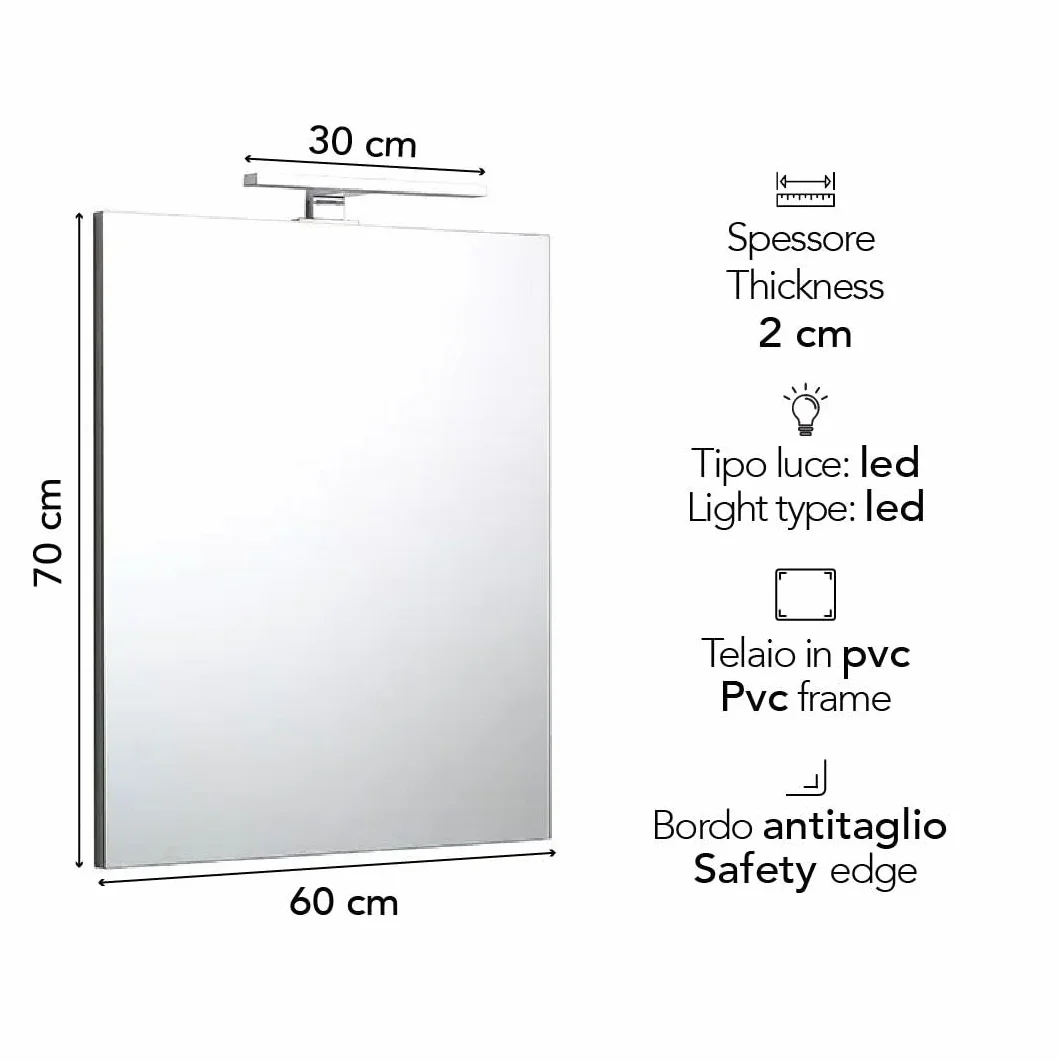 Kiamami Valentina - Specchio Bagno A Filo Reversibile 60X70 Con Lampada Luce A Led