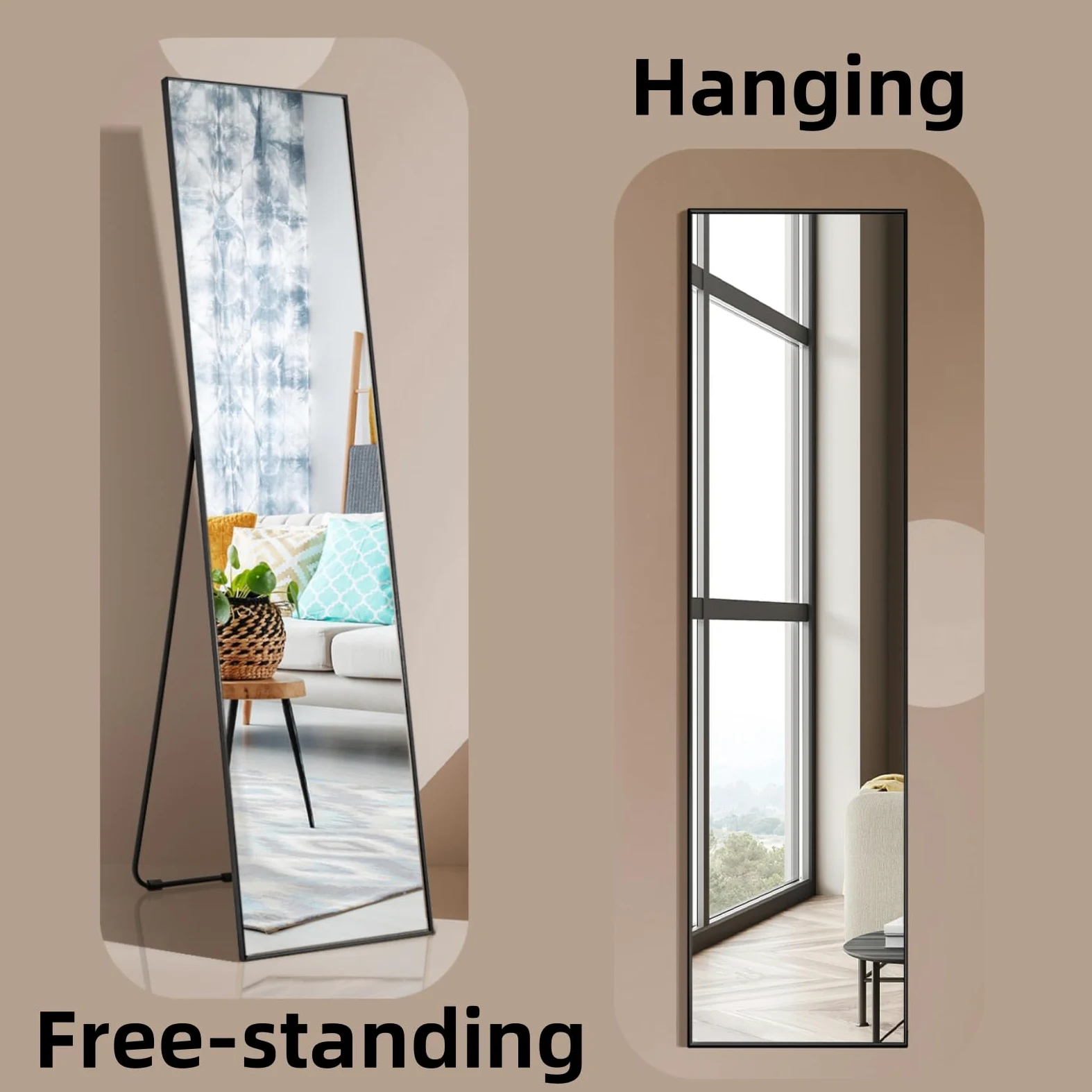 LIFEZEAL Specchio da Parete Lungo, Specchio ingresso Senza Carda Specchiera Rettangolare, 160 x 40 cm per Soggiorno, Camera da letto, Bagno, Moderno ed Elegante (nero)
