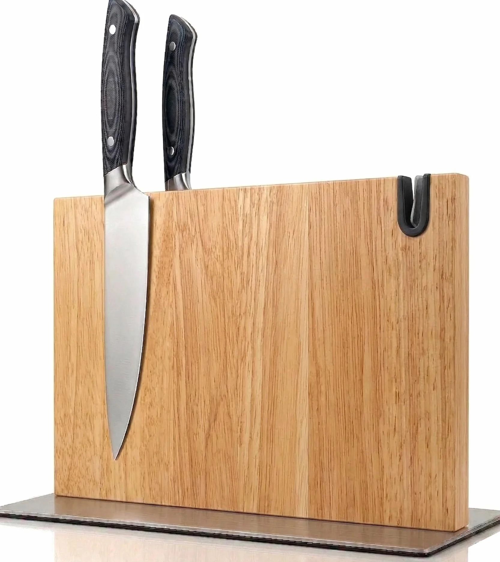 Magnetico Ceppo Coltelli da Cucina XL con Affilacoltelli Integrato, Legno Massiccio