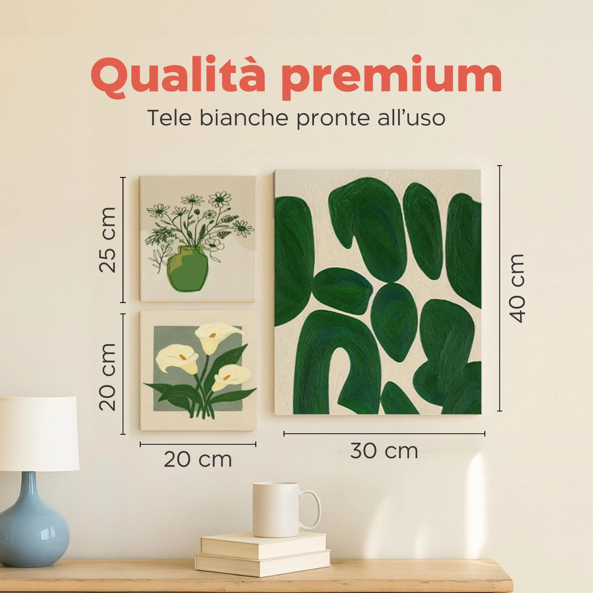 Zenacolor Tela per Dipingere 3 Dimensioni (Set da 30) - 280 g/m² 100% Cotone - Per Pittura Acrilica, a Olio, Tempera, Guazzo, ecc.