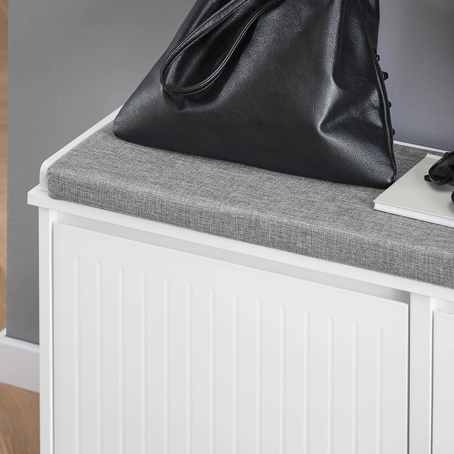 SoBuy Panca Scarpiera da Ingresso Salvaspazio Slim in Legno, 100x26x46cm, Bianco, FSR98-XL-W