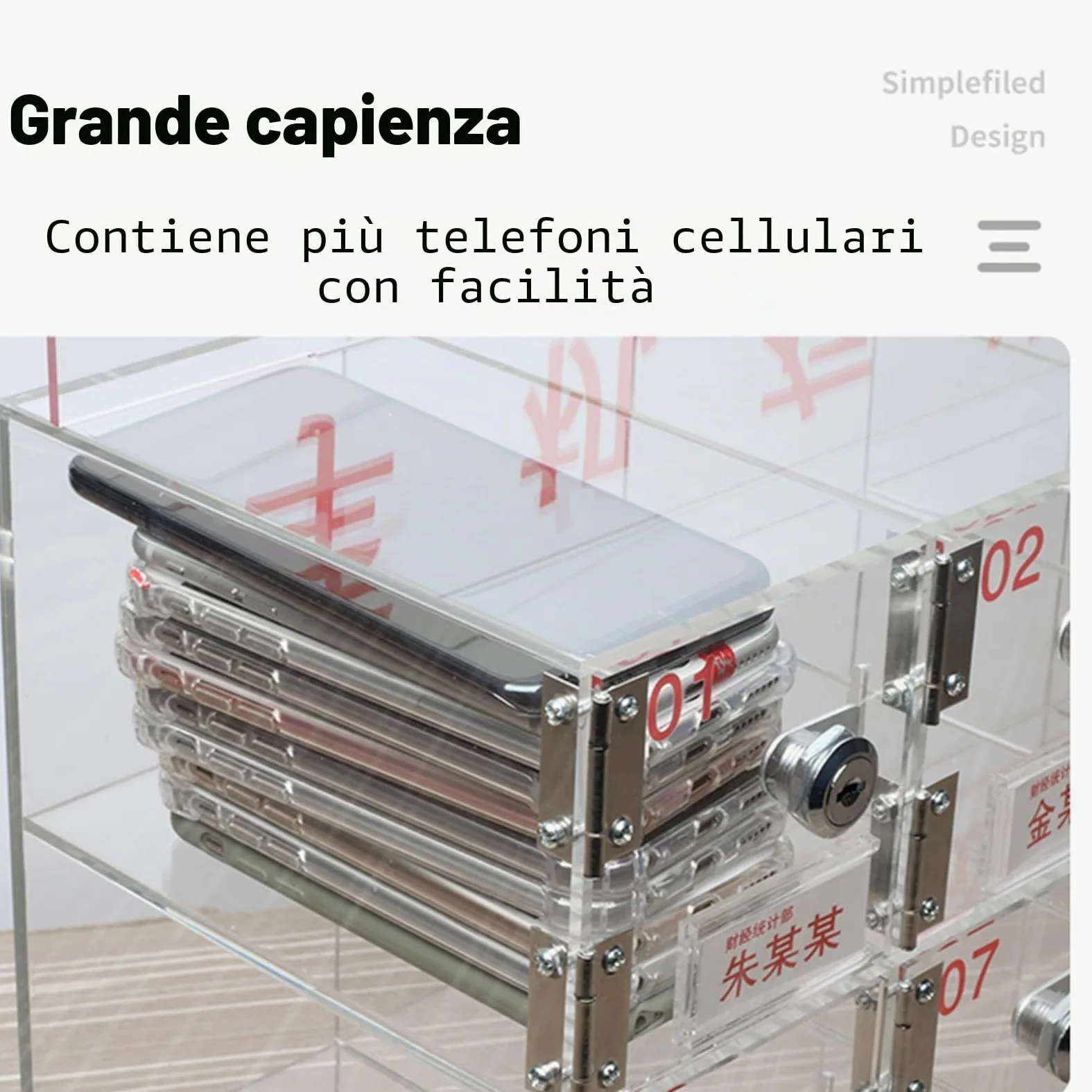 Armadio cassaforte per la conservazione di telefoni cellulari Trasparente con casellari numerati 12/15/20 Scomparti con Serratura Adatto per scuole fabbriche Sale d'esame(20 Slots)