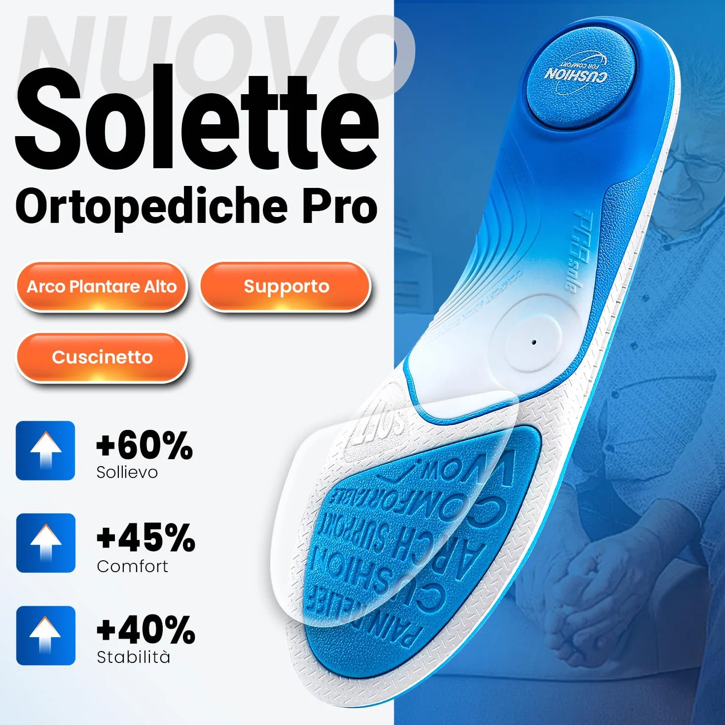 PCSsole Solette Ortopediche Gen 2 Plantari Ortopedici con Supporto dell'Arco per Uomini e Donne