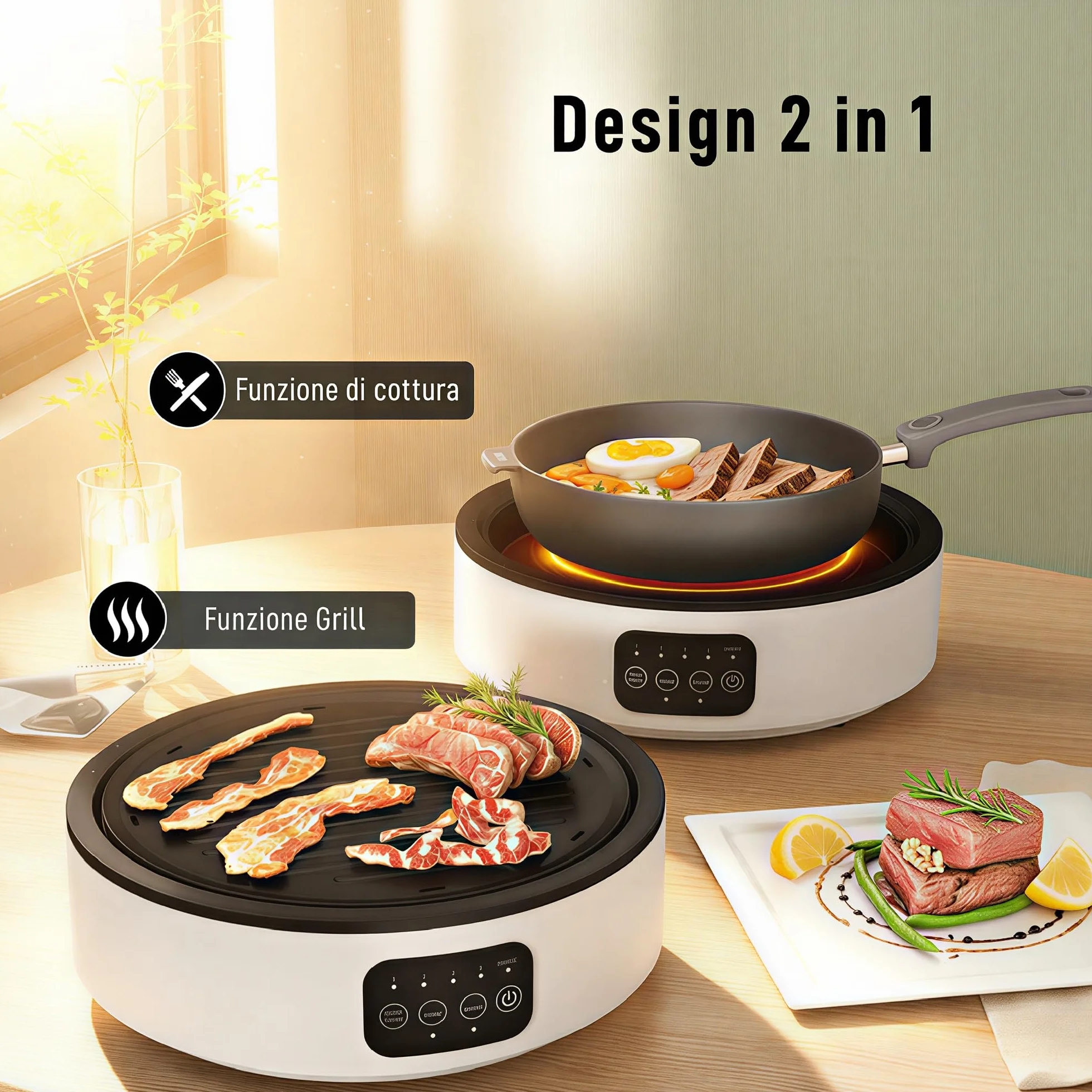 HOMCOM Piastra Elettrica a Infrarossi Portatile 2000W 2 in 1 Vetroceramica 4 Livelli Potenza Ø30cm