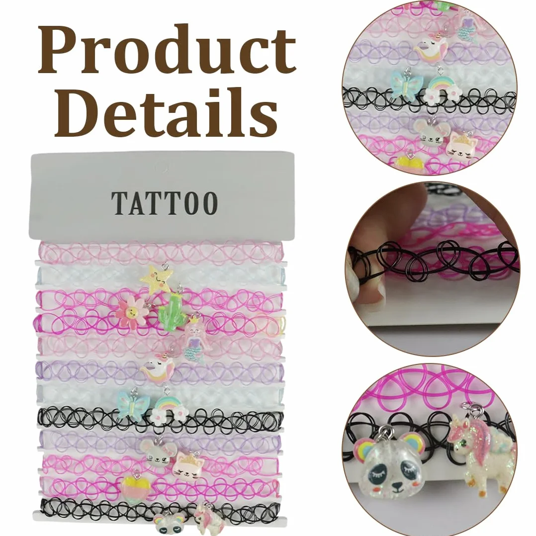 Set di Collane per Bambini 12 Pezzi Unicorno Arcobaleno Gatto Cuore Fiore Sirena Elastico