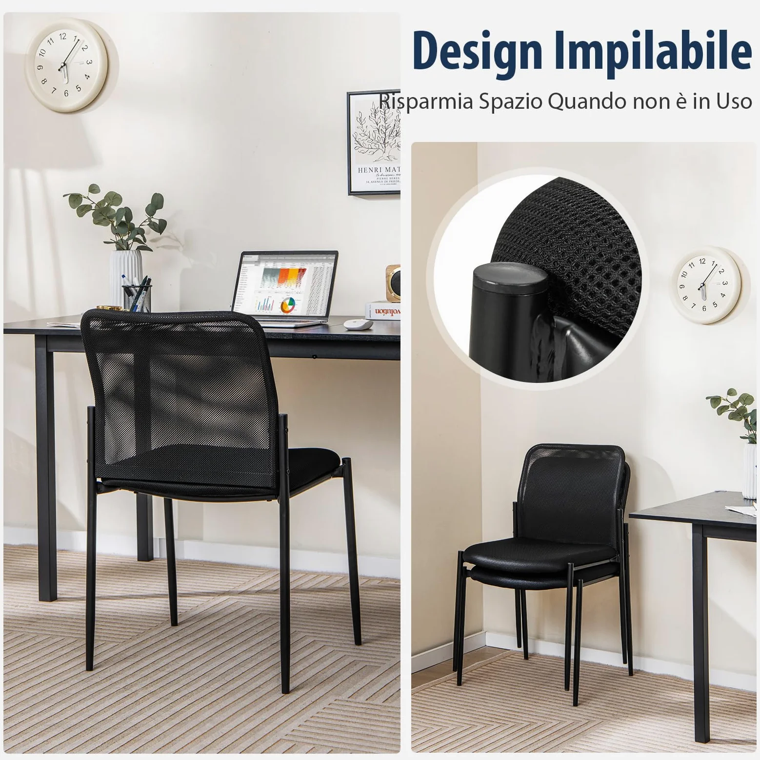 COSTWAY Set di 2 Sedie da Conferenza, Sedia da Ufficio con Schienale Ergonomico in Rete, Seduta Imbottita, Sedie per Sala d'Attesa, Ufficio, Portata 150 kg, 63 x 52 x 84 cm