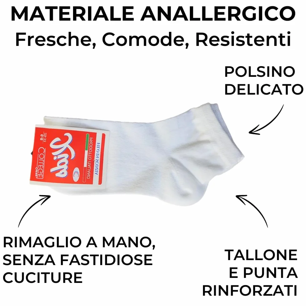 Paia Calzini Filo di Scozia Bambino Sneakers Calzini Corti Unisex Calze Corte Sopra Caviglia 100% Italiana