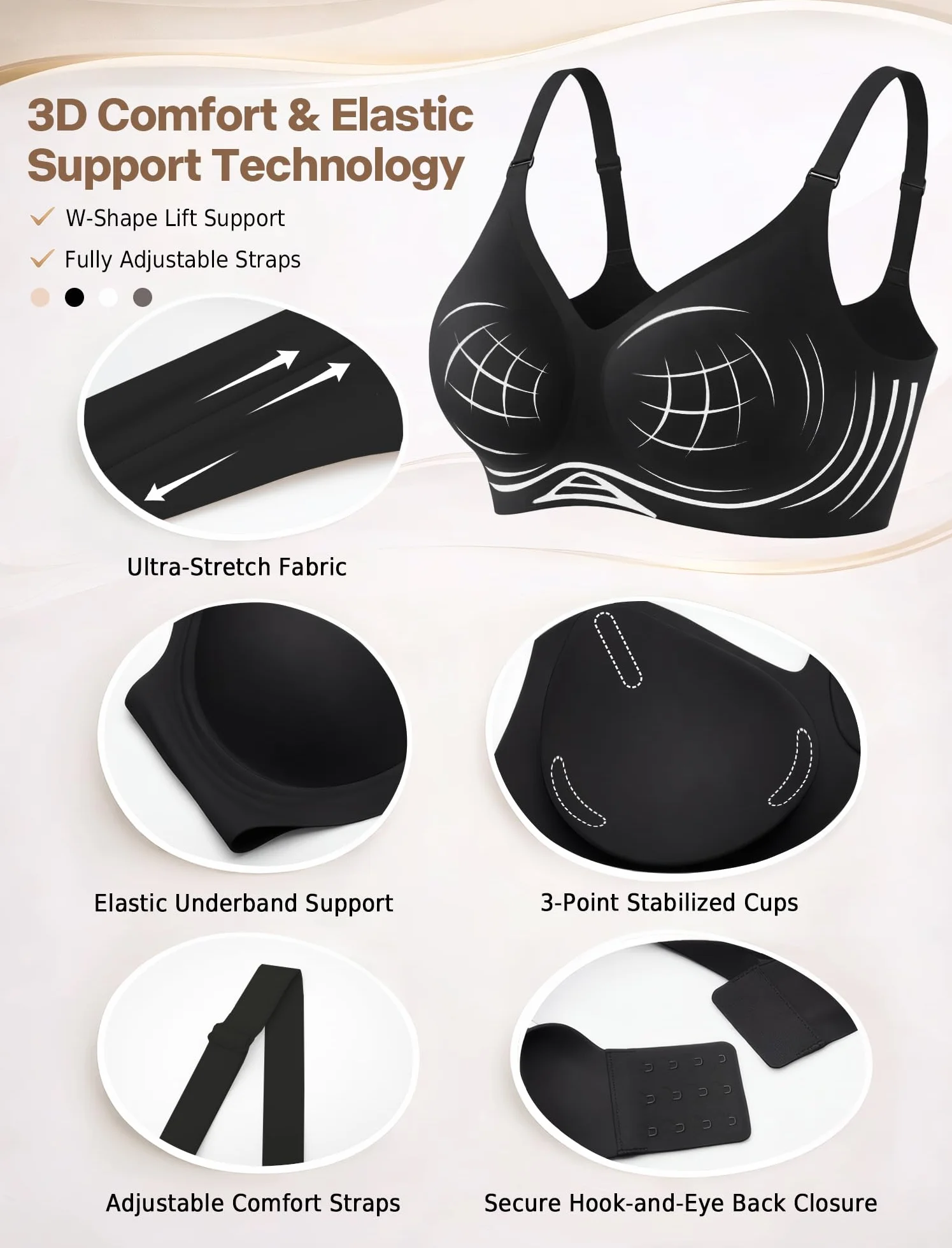 Reggiseno Donna Push Up Senza Ferretto Imbottito Seamless Comodo T-Shirt Invisibile Coppa Intera Comfort Classico Bralette per Seni Normali e Grandi