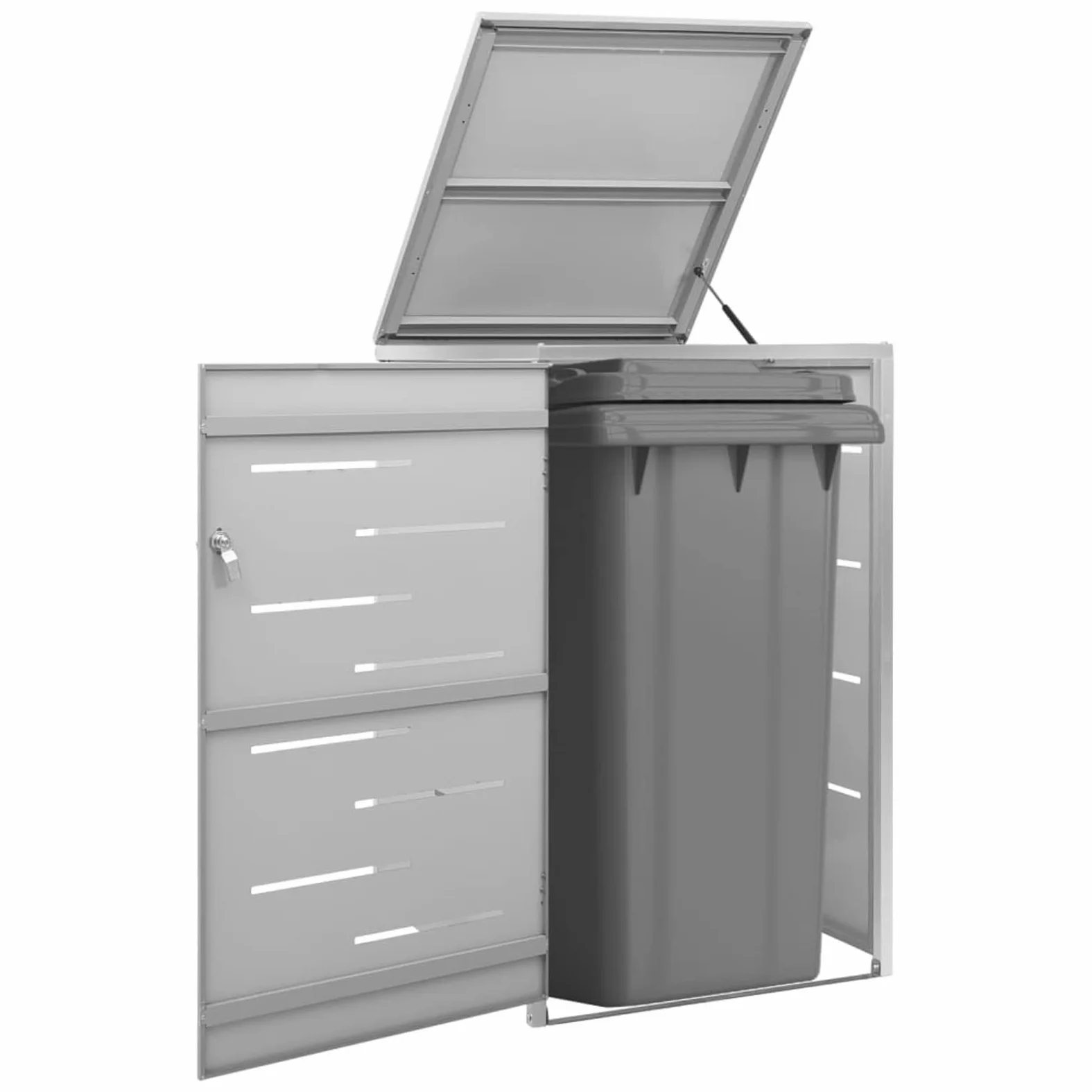 IKAYAA Copribidoni Spazzatura Esterno 4 posti Coperchio per pattumiera in Metallo per 4 pattumiere Copri Pattumiera da Esterno Copribidone-Grigio-1 Bidone