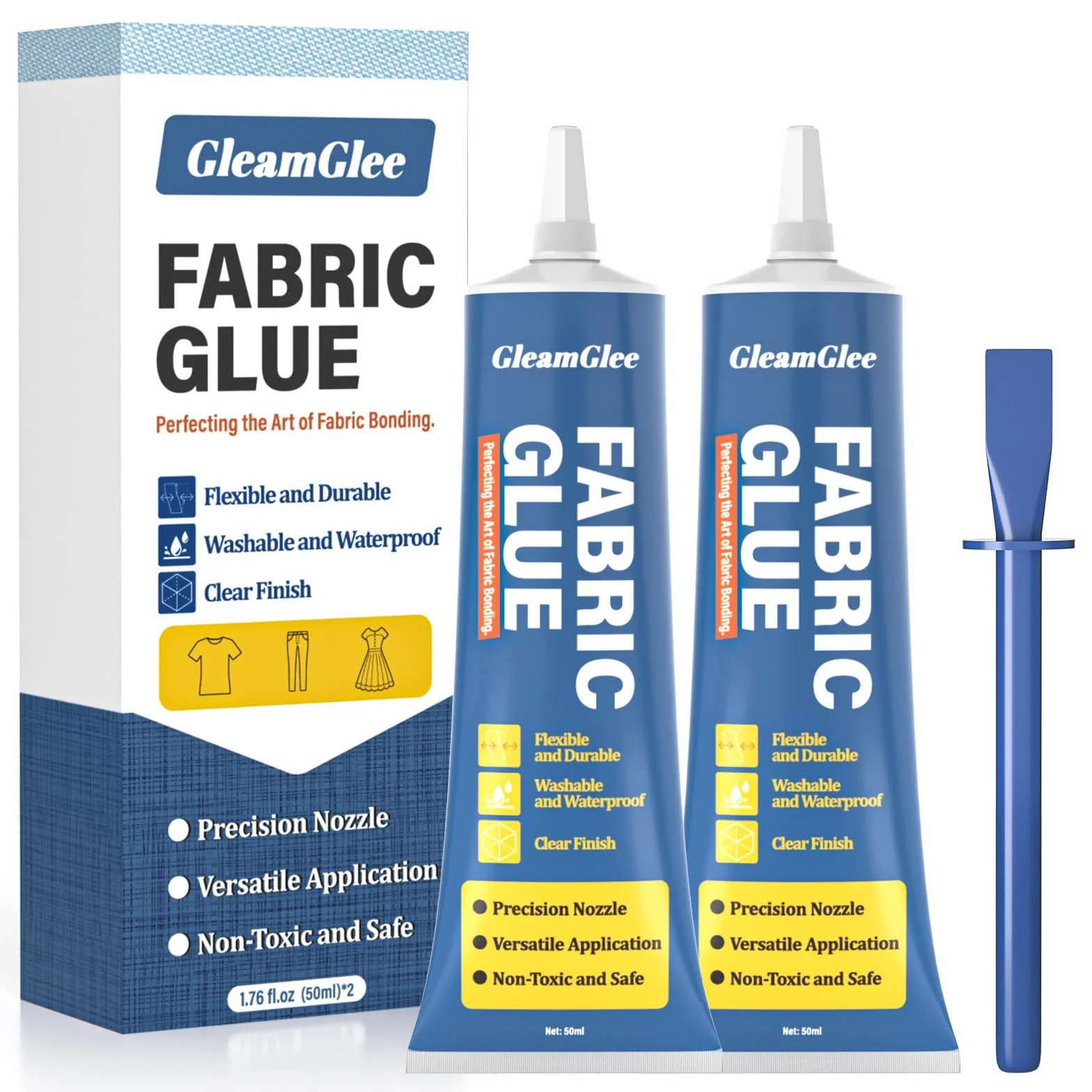 Colla per Tessuti 100 ml, Adesivo Tessile Extra Forte Permanente, Trasparente, Confezione da 2