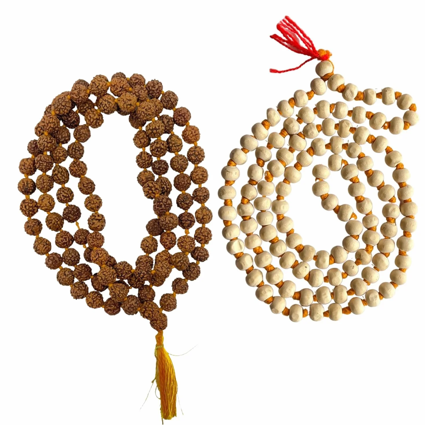 Naisha Tulsi Holy Basil Japa Mala & Rudraksha Mala, 108+1 perline Japa Mala, 5 facce Panch Mukhi Rudraksha Seed per Mantra Jaap quotidiano con nappina