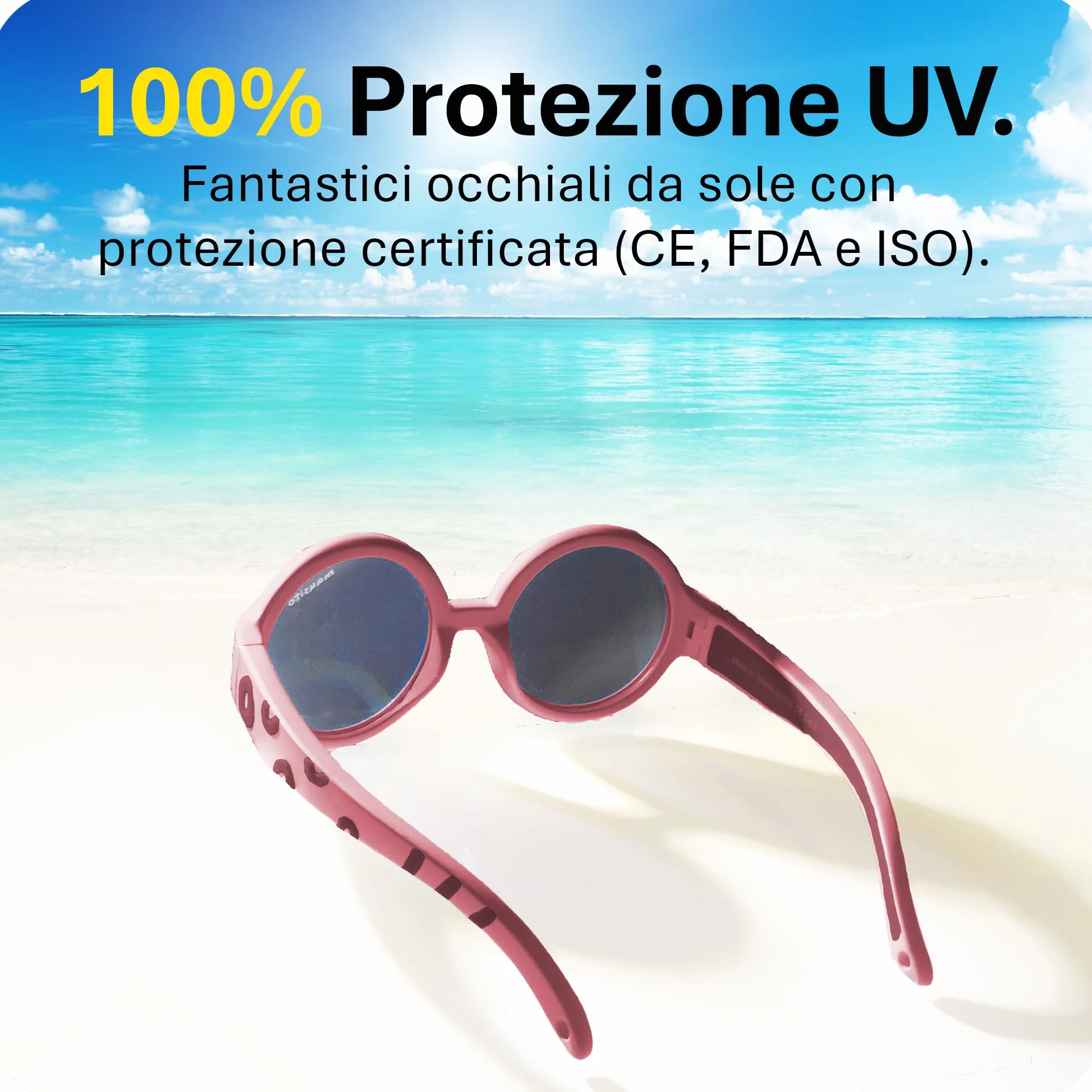 Mausito Occhiali da sole bambini 6-24 mesi 2-5 anni FLESSIBILI 100% PROTEZIONE UV Fascia regolabile rimovibile Senza BPA