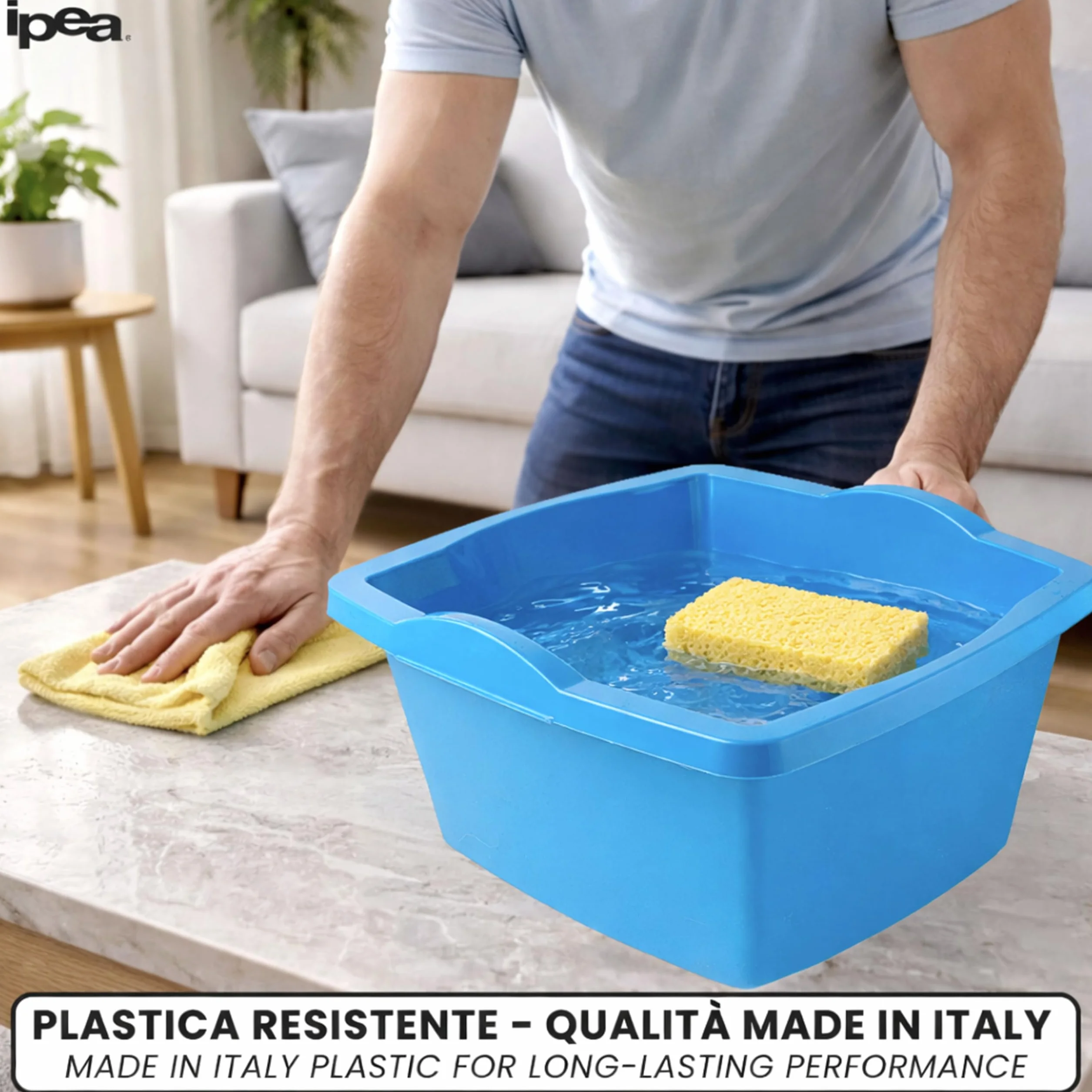 Bacinella in Plastica Quadrata Multiuso 7L - SUPER SOLIDA - Made in Italy - 33 x 33 x 16 cm - Vaschetta per Lavare Casa, Vesititi, Bucato, Piatti - Bacinella in Plastica Dura - Uso Interno ed Esterno