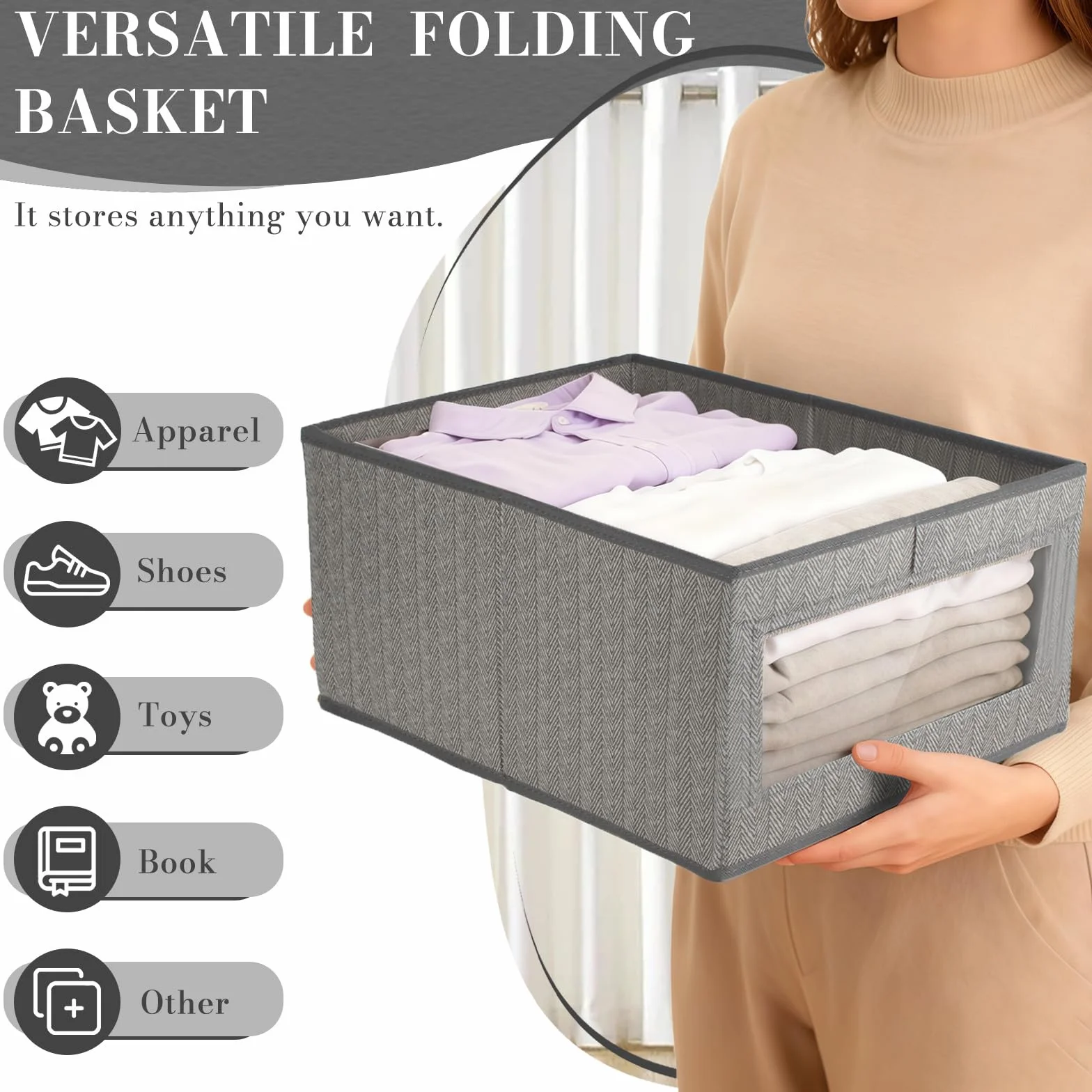 Pezzi Scatole Portaoggetti in Tessuto 44x30x20cm con Finestra Trasparente per Armadio