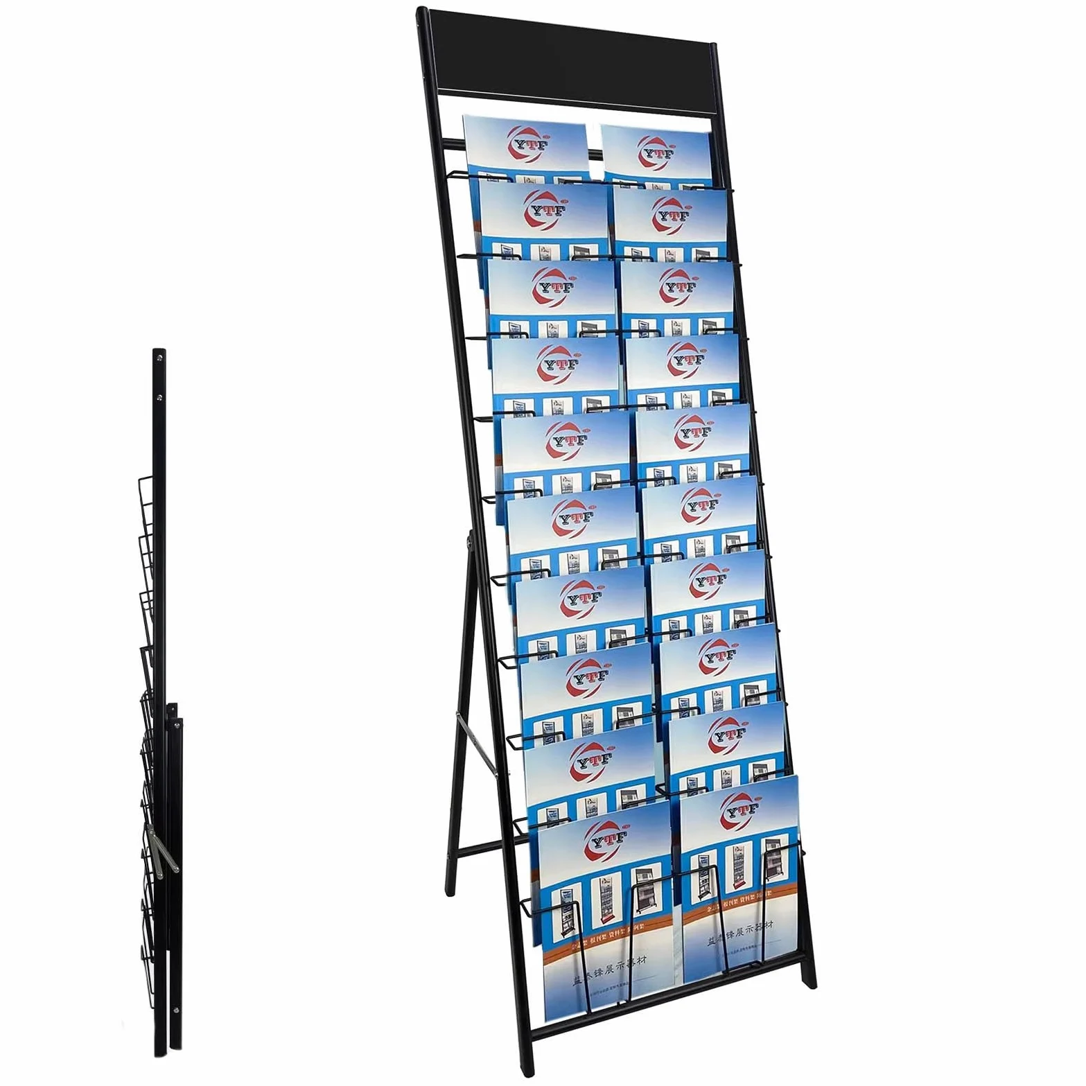 Espositore da Terra 10 Tasche Supporto per La Brochure di Caricatore Pieghevole, Porta del Supporto per Opuscoli In Metallo Portatile per Showroom, Organizzatore di Brochure Multiuso
