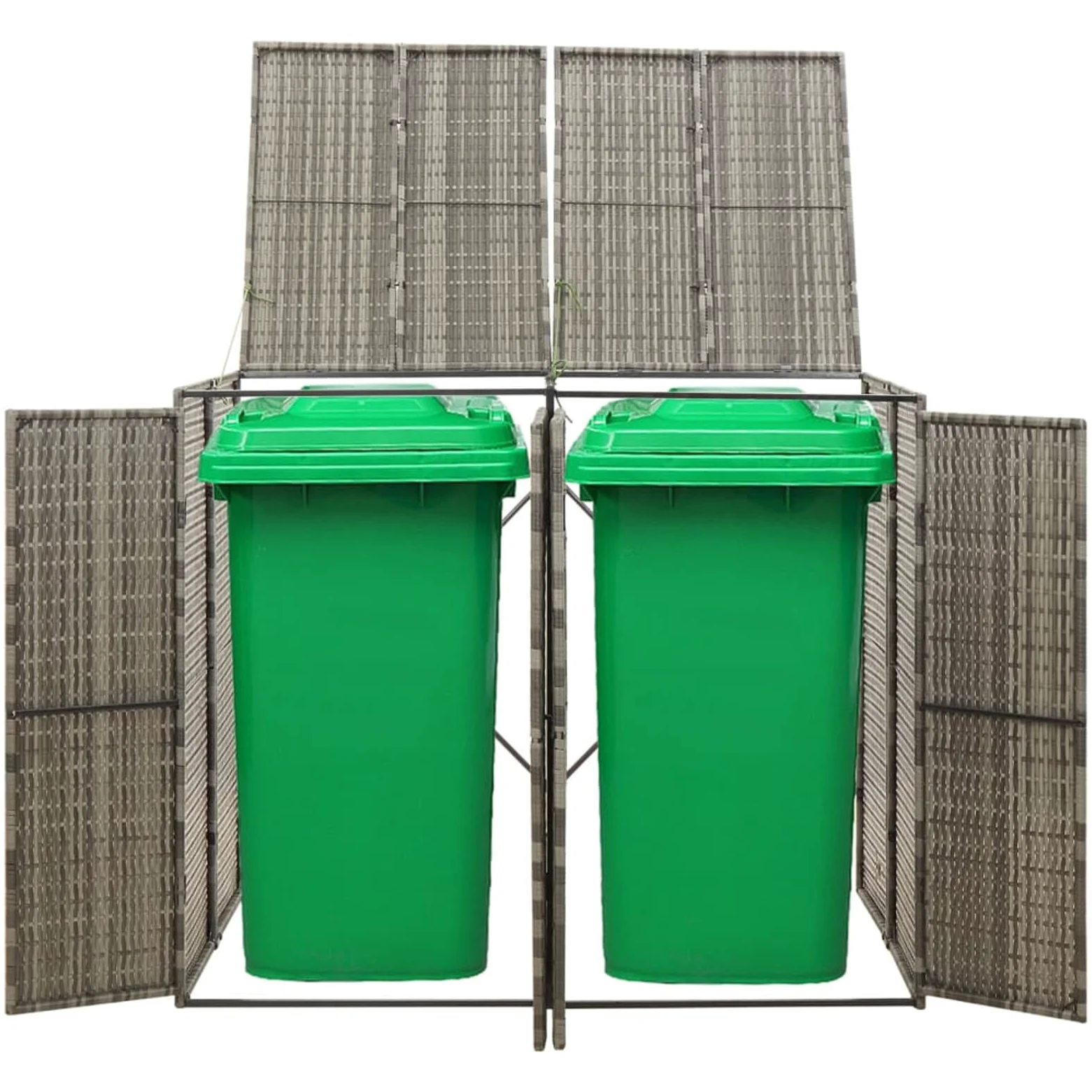 Festnight Copribidone Doppio, Mobile Spazzatura, Copri Bidoni Pattumiera, Bidoni Spazzatura ​pattumiera da Giardino, Grigio 140x80x117 cm in Polyrattan