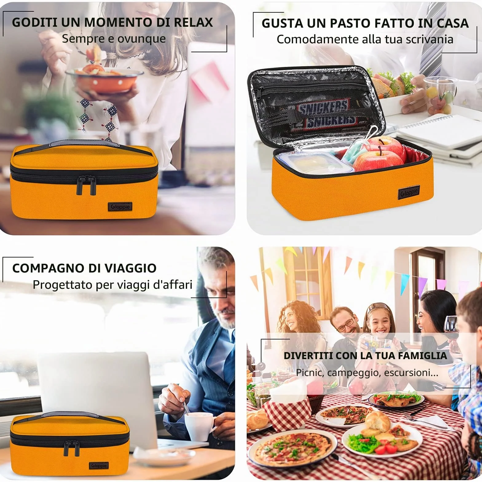 Gloppie - Mini Lunch Box Piccola Borsa per il pranzo per gli uomini Donne - Isolato LunchBox Termico Pranzo Scatole Pranzo Secchio Bento Box contenitori per alimenti Riutilizzabili Panini Box,Arancia
