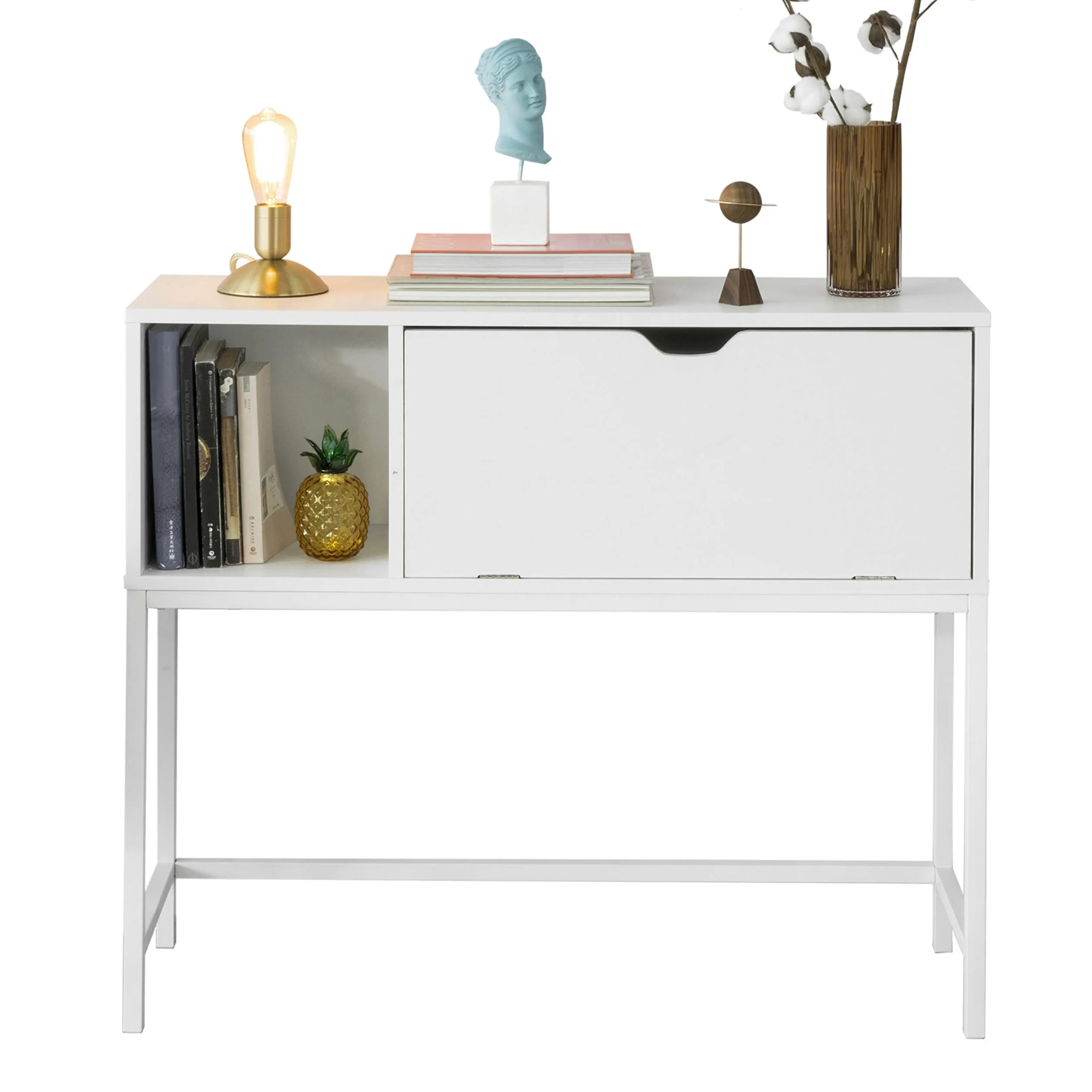 SoBuy Consolle Ingresso Mobiletto con 1 Grande Armadio salvaspazio L92*P30*A80 cm, Bianco FSB21-W