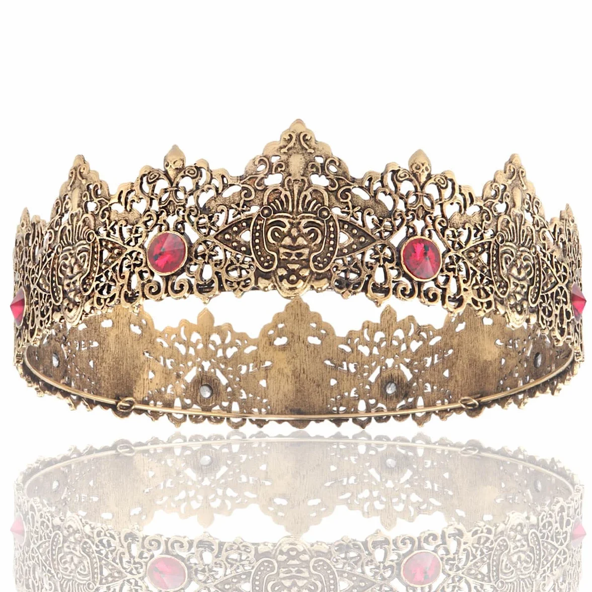 King Men Gold Tiara Corona Imperiale Medievale Cristallo Matrimonio Halloween