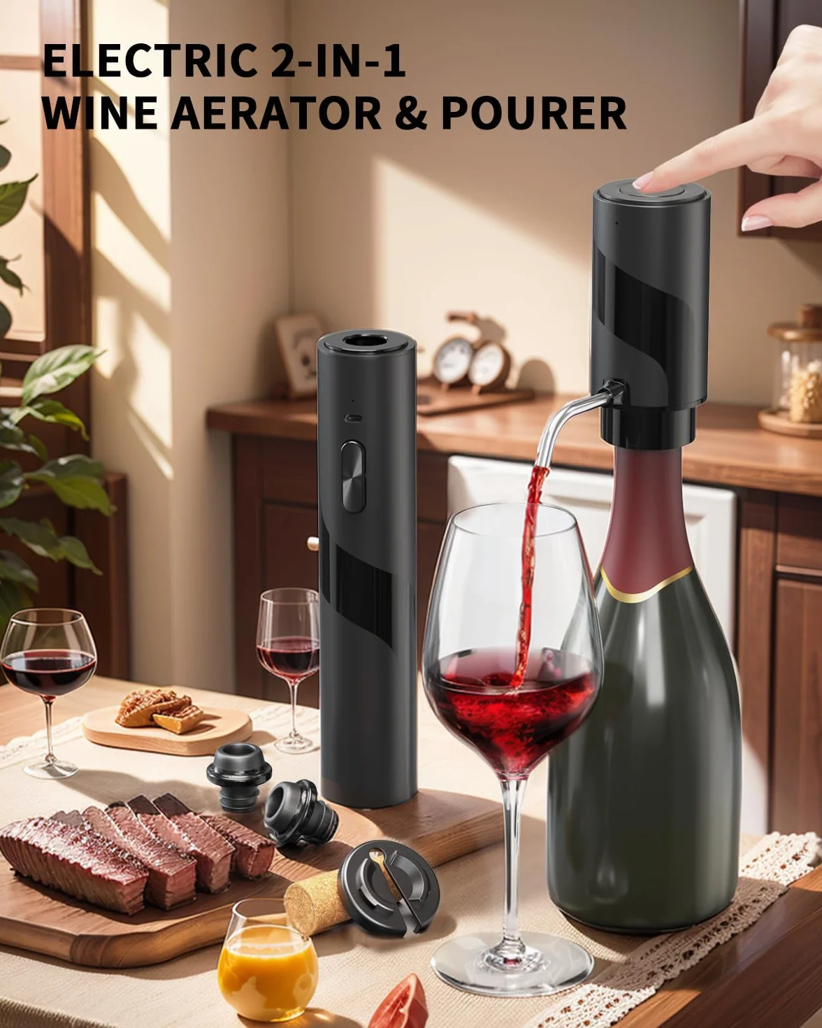 CIRCLE JOY Cavatappi Elettrico Set regalo, Apribottiglie Ricaricabile 2 in 1, Aeratore Versatore Vino, Tappi a vuoto USB