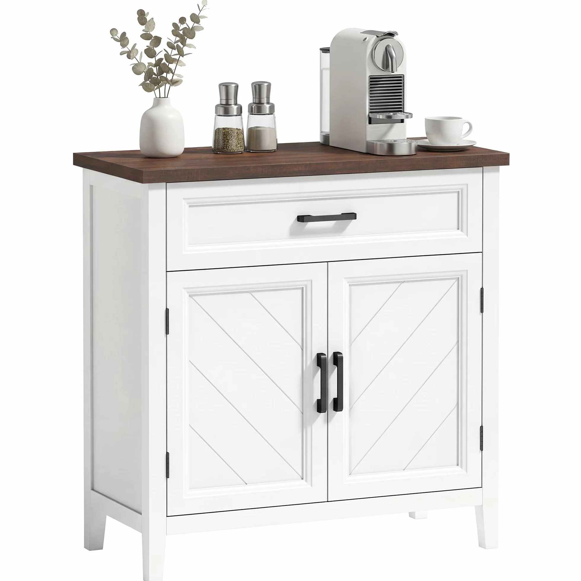 HOMCOM Credenza Cucina, Mobile Cucina con 2 Ante, Ripiano Regolabile e Cassetto, Piano Effetto Legno, Stile Rustico, Credenza Buffet per Soggiorno, Salotto, Sala da Pranzo, 76x35x80 cm, Bianco