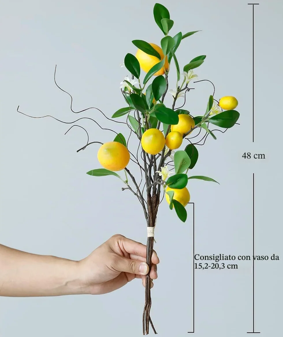 Rami di Limone Artificiali 8 Teste Finti Gialli con Steli Lunghi e Salice per Decorazione Tavolo