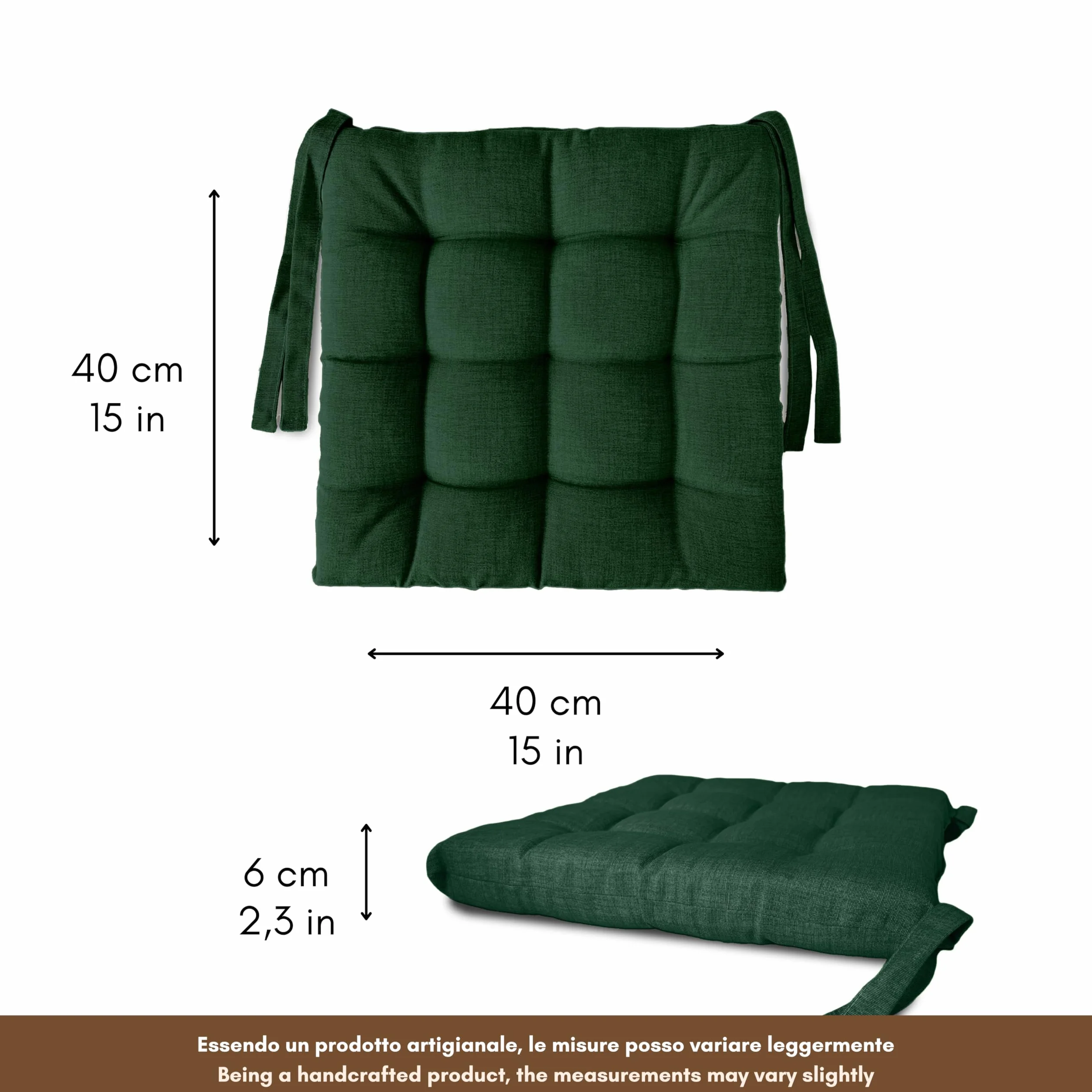 Cuscini per Sedie da Cucina Made in Italy Set da 6 40x40 cm Spessore 6 cm Imbottiture in Spugna e Morbido Acrilico Verde
