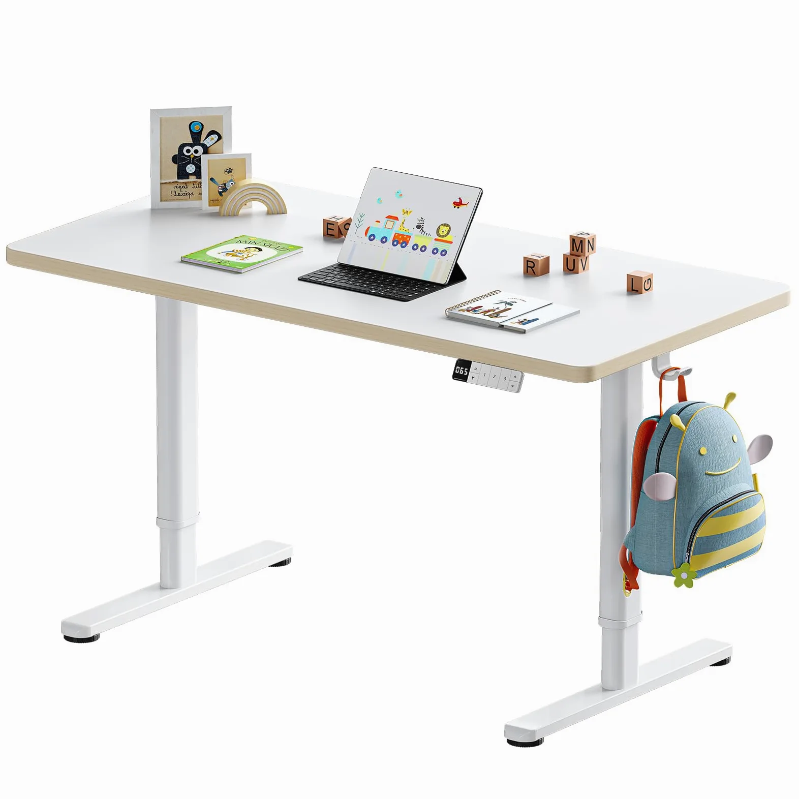 HUANUO Scrivania Elettrica in Piedi per Bambini con Superficie Opaca da 120 cm x 60 cm, Display a LED con Controller Manuale con 3 Altezze Preimpostate e Blocco per Bambini