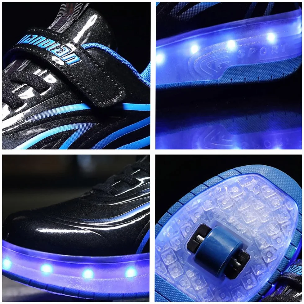 ENEN Scarpe con Ruote 2 in 1 Multifunzionali con LED Luce per Bambini Ragazze Giovani Adulti Rosa Blu Bianco 28-41 EU