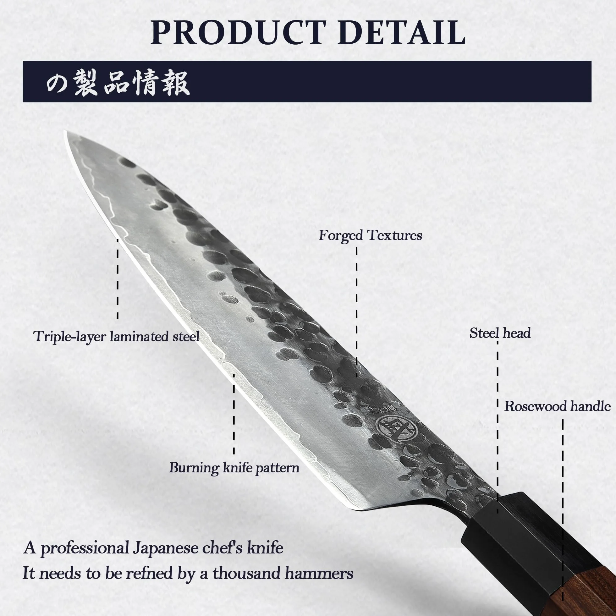 MITSUMOTO SAKARI Coltello da Cucina Giapponese 20 cm Forgiato a Mano Acciaio ad Alto Carbonio
