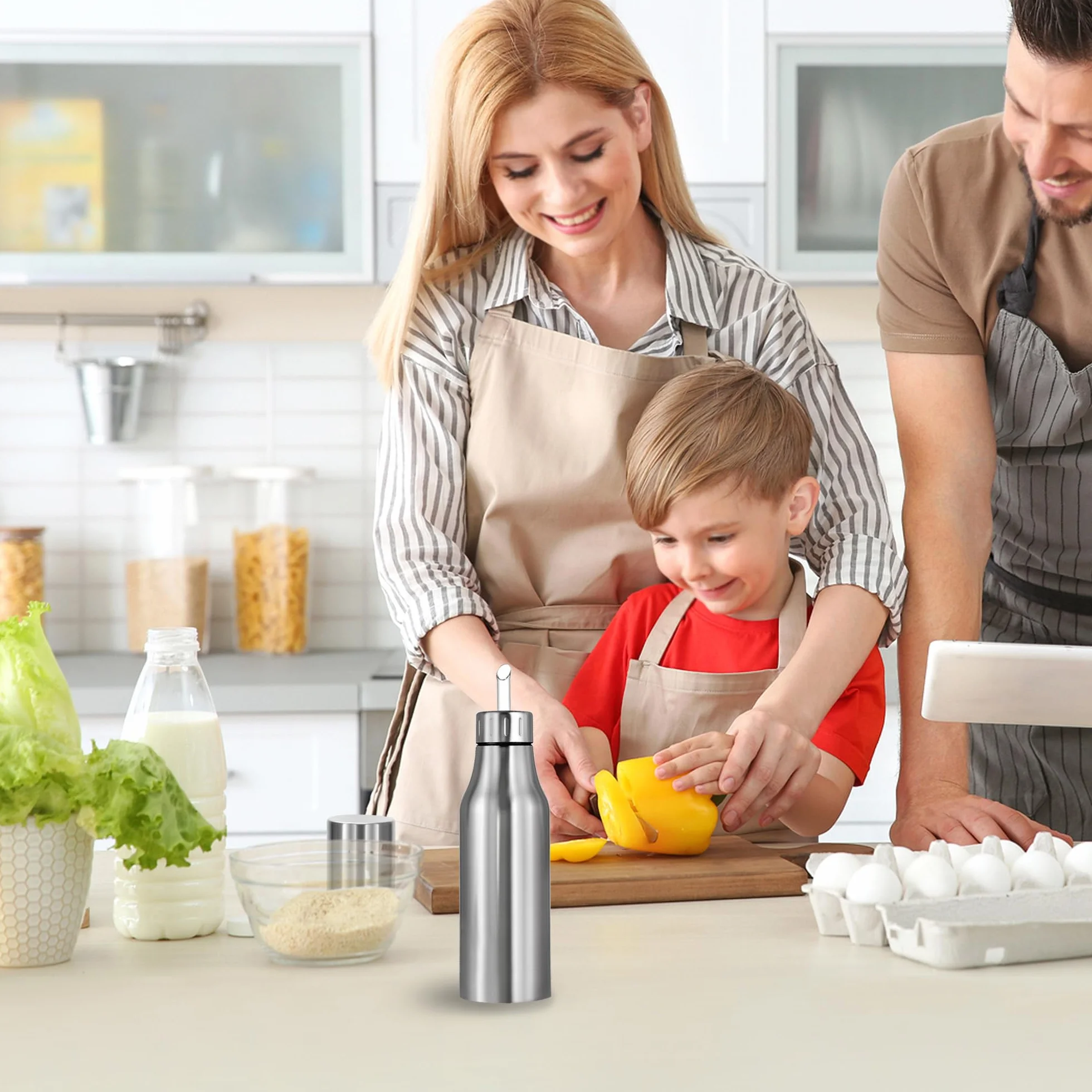 Bottiglia dispenser olio acciaio inox 750ml beccuccio senza gocciolamento