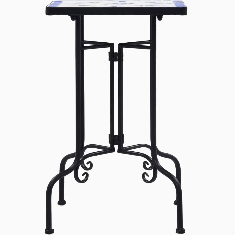 LAPOOH Tavolino di Servizio con Mosaico Blu e Bianco in Ceramica,Tavolino,Tavolino di Servizio,Tavolino di Servizio Salotto/Cucina(SPU:46710)