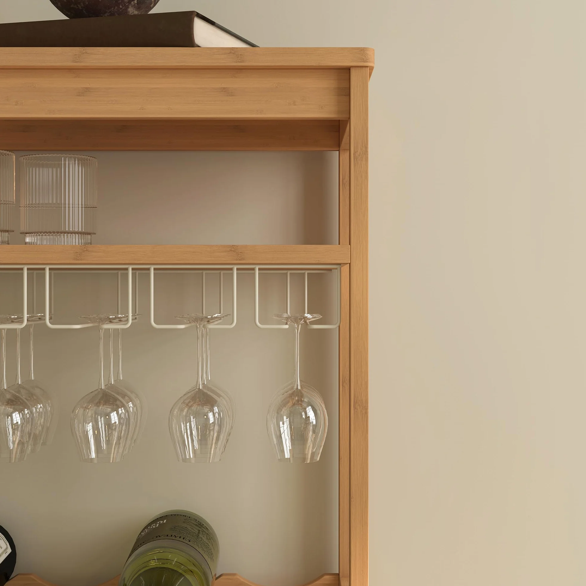 [en.casa] Cantinetta Mobile Portavino per 16 Bottiglie Scaffale Porta Bottiglie da Vino con Portabicchieri e Scomparto Aperto Soggiorno Sala da Pranzo 100 x 47 x 29 cm in Bambù Naturale