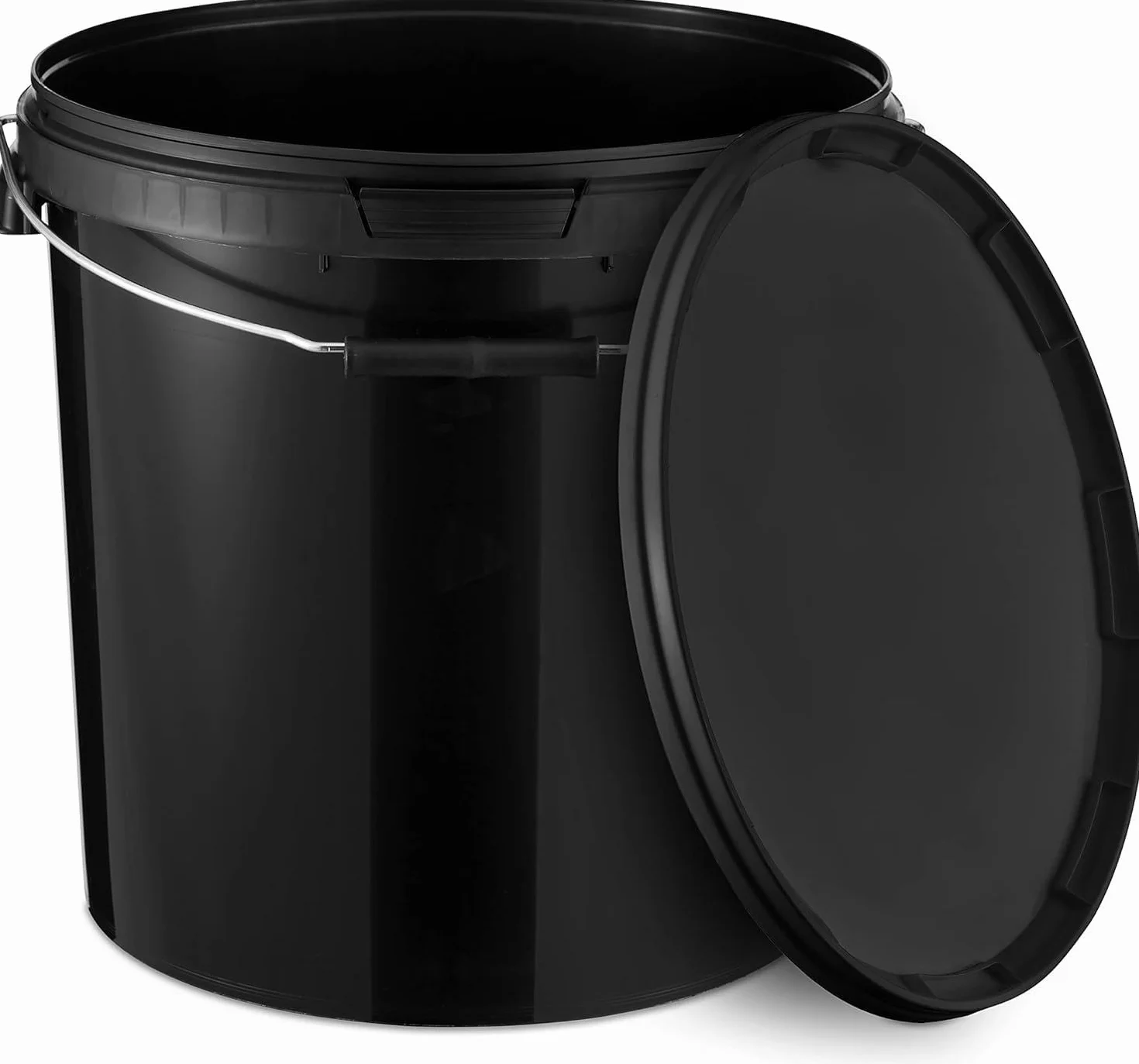 BenBow Secchio con coperchio 20l nero 1x 20 litri - sicuro per gli alimenti, stabile, ermetico, a prova di perdite - contenitore per la conservazione in plastica, con manico in metallo - vuoto