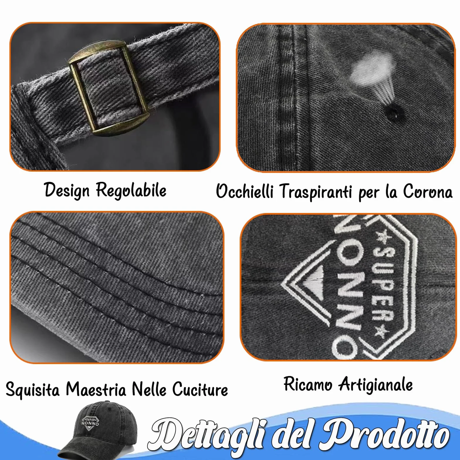 Cappello da Sole Casual da Uomo NEONSKY Berretto da Baseball Personalizzato Ricamato Super papà Nonno Regalo