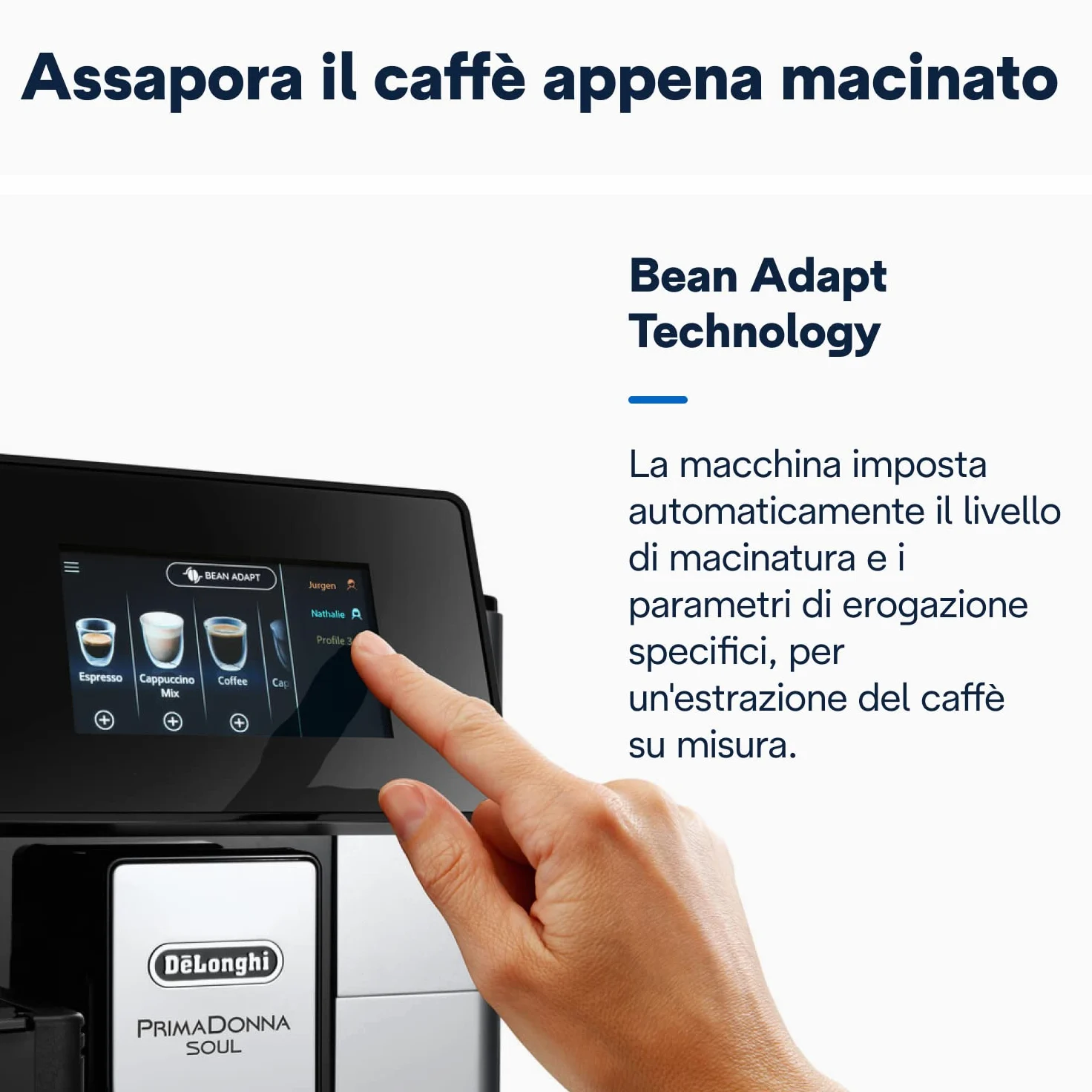 De’Longhi PrimaDonna Soul – Perfetto Macchina da Caffè Automatica, LatteCrema Montalatte Automatico, 18 Bevande in un Solo Tocco, Display Full-Touch, Argento e Nero (ECAM612.55.SB)