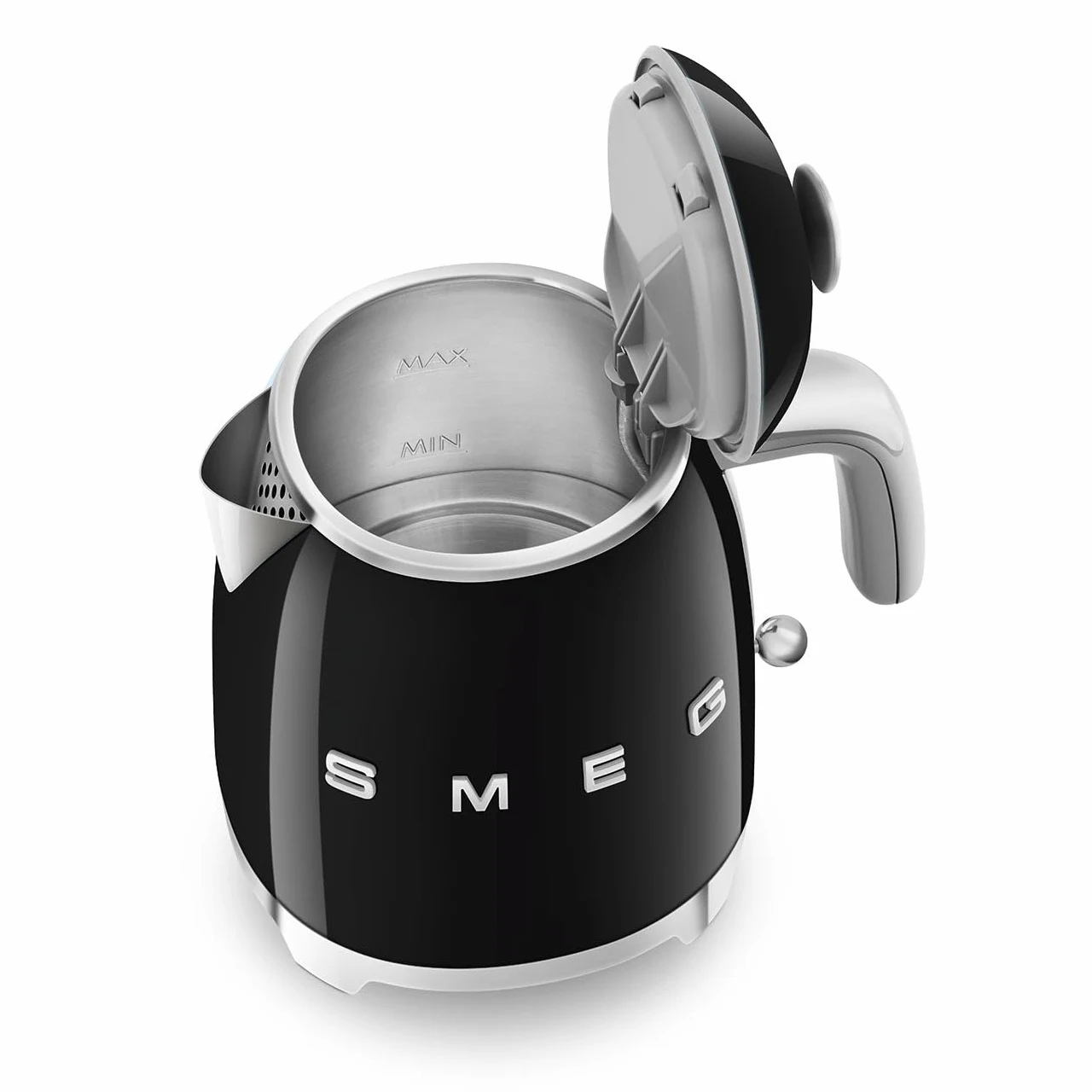 Smeg, Bollitore Elettrico Piccolo KLF05BLEU 0,8 L, Filtro Acciaio Inox, Autospegnimento di Sicurezza, Indicatore Livello Acqua, Base Antiscivolo e Avvolgicavo Integrato, Potenza 1400W, Nero