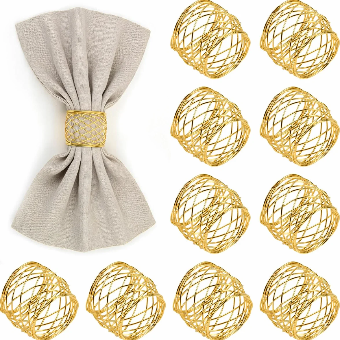 Portatovaglioli 12pcs Anelli di tovagliolo di Metallo Dorato, Anello da Tavolo 4.3 * 5.2 cm, per Matrimonio Banchetto Cena Decorazione da Tavola per Feste d'Oro (12 Pezzi)