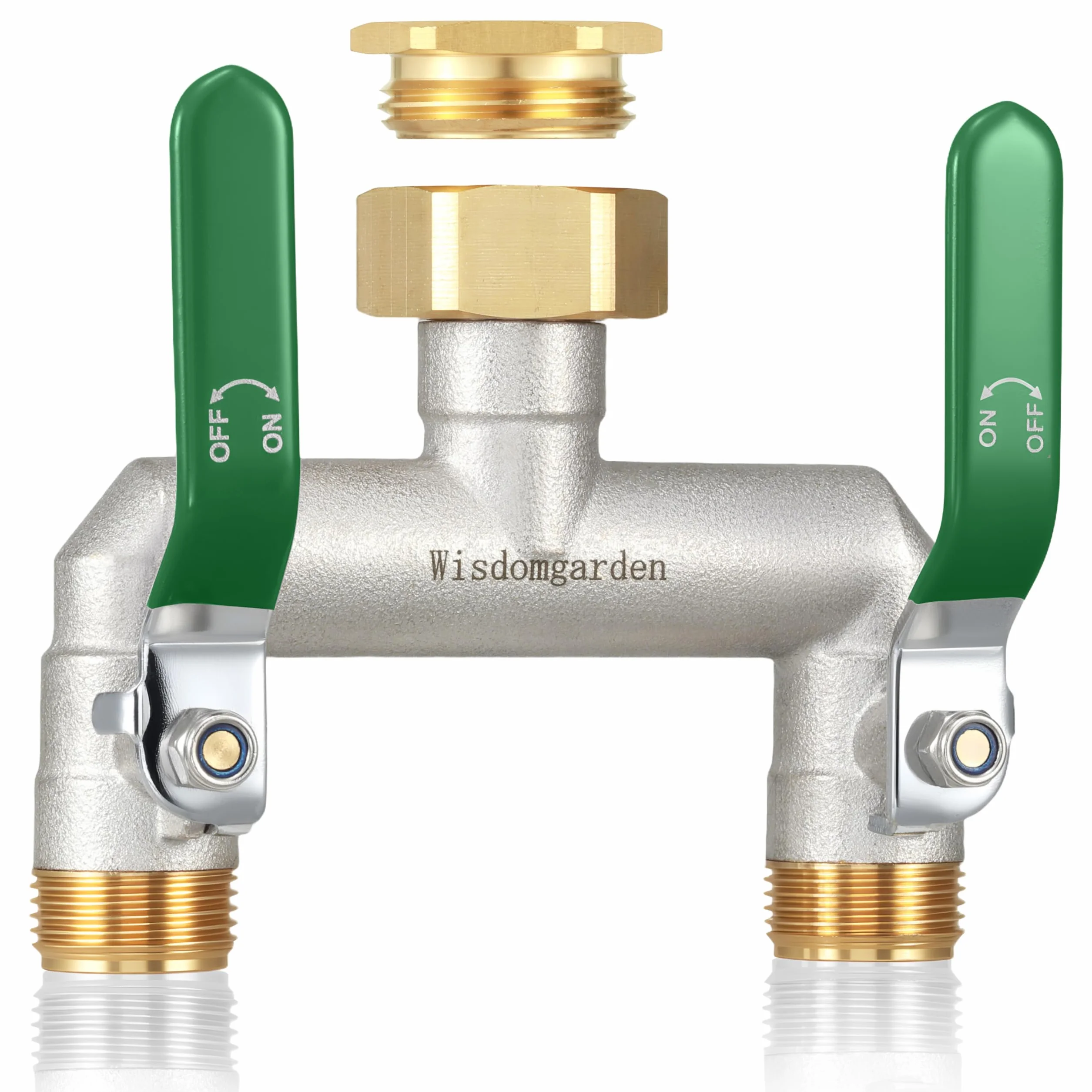 Distributore d'acqua 2 vie in ottone nichelato 3/4 pollice ad alta portata per rubinetto da giardino