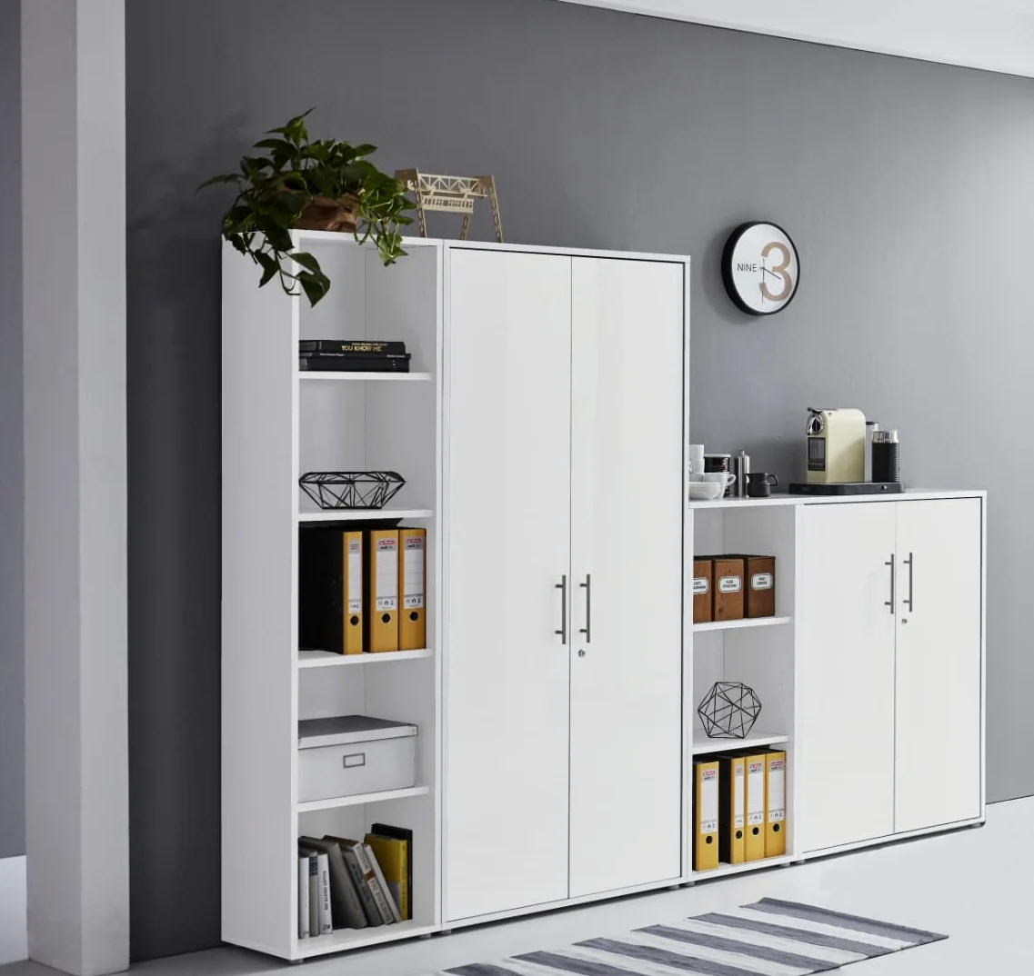 Armadietto con serratura, per ufficio, edizione in bianco/bianco opaco (set da 4)