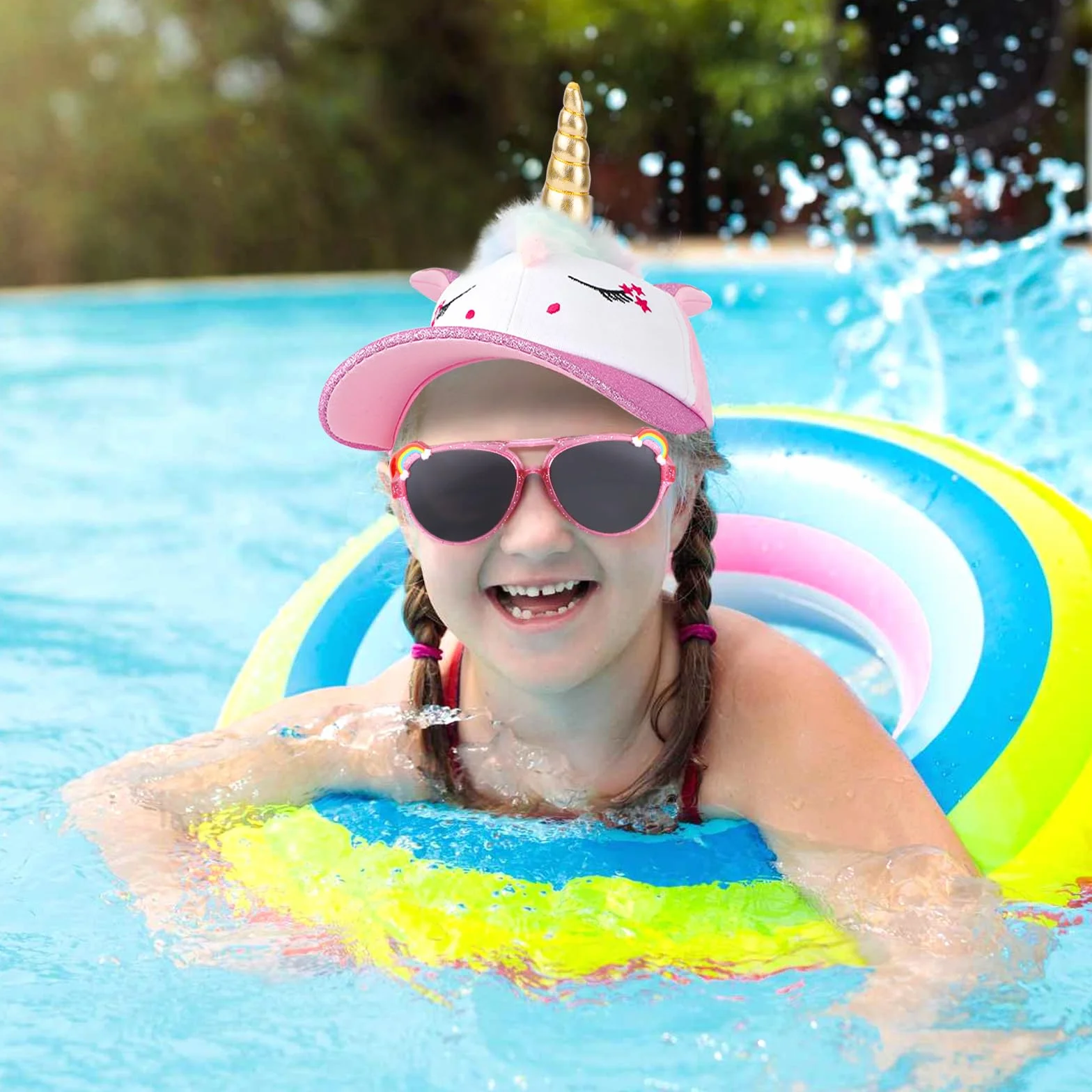 Unicorno Cappellini da Baseball per Bambine, Occhiali da Sole Polarizzati Regolabile Cappello Baseball Protezione UV Berretto per Ragazza Estivo Regalo