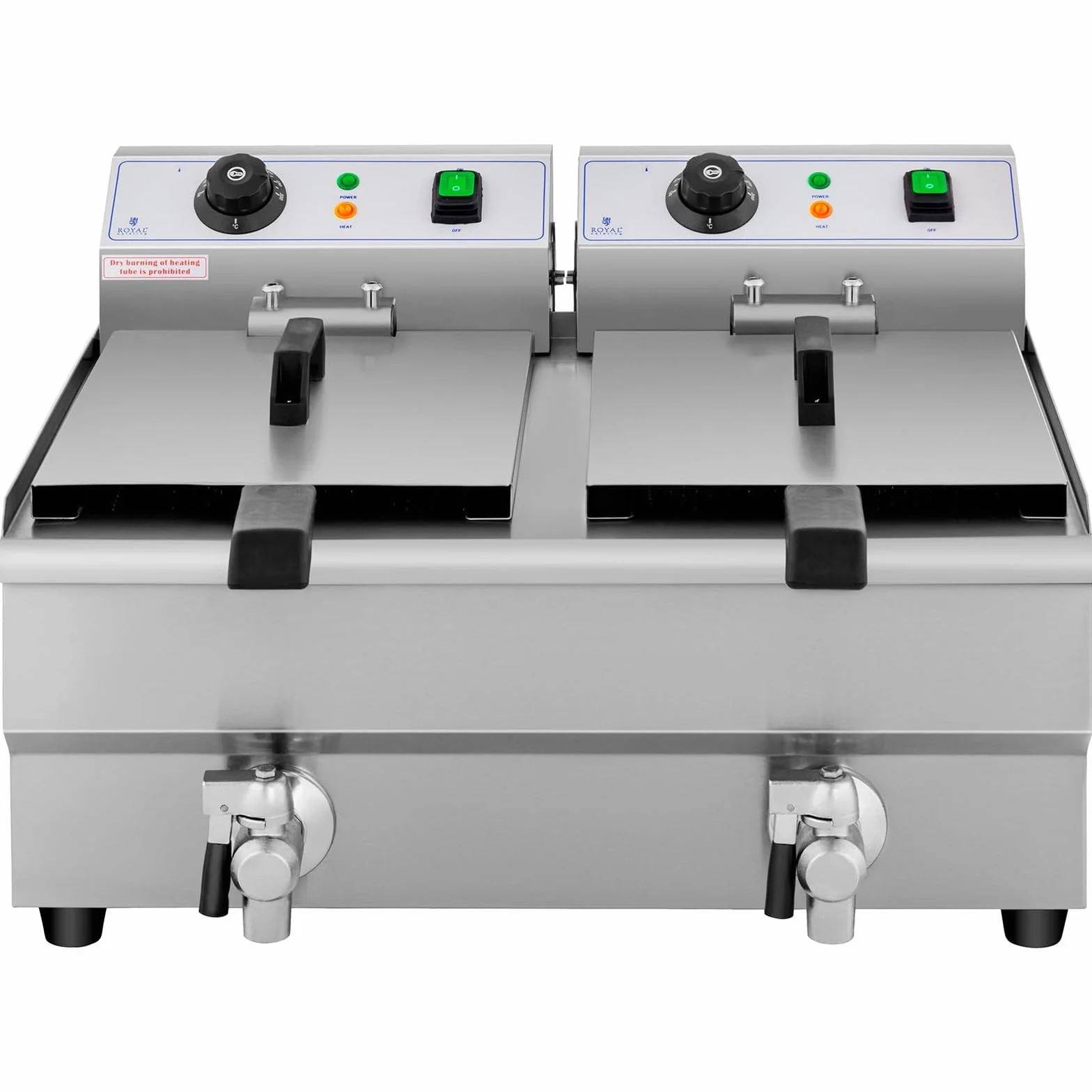 Royal Catering Friggitrice Elettrica con Rubinetti di Scarico RCEF 10DB (2 x 10 L, 230 V, 2 x 3000 W, Acciaio Inox, Plastica)