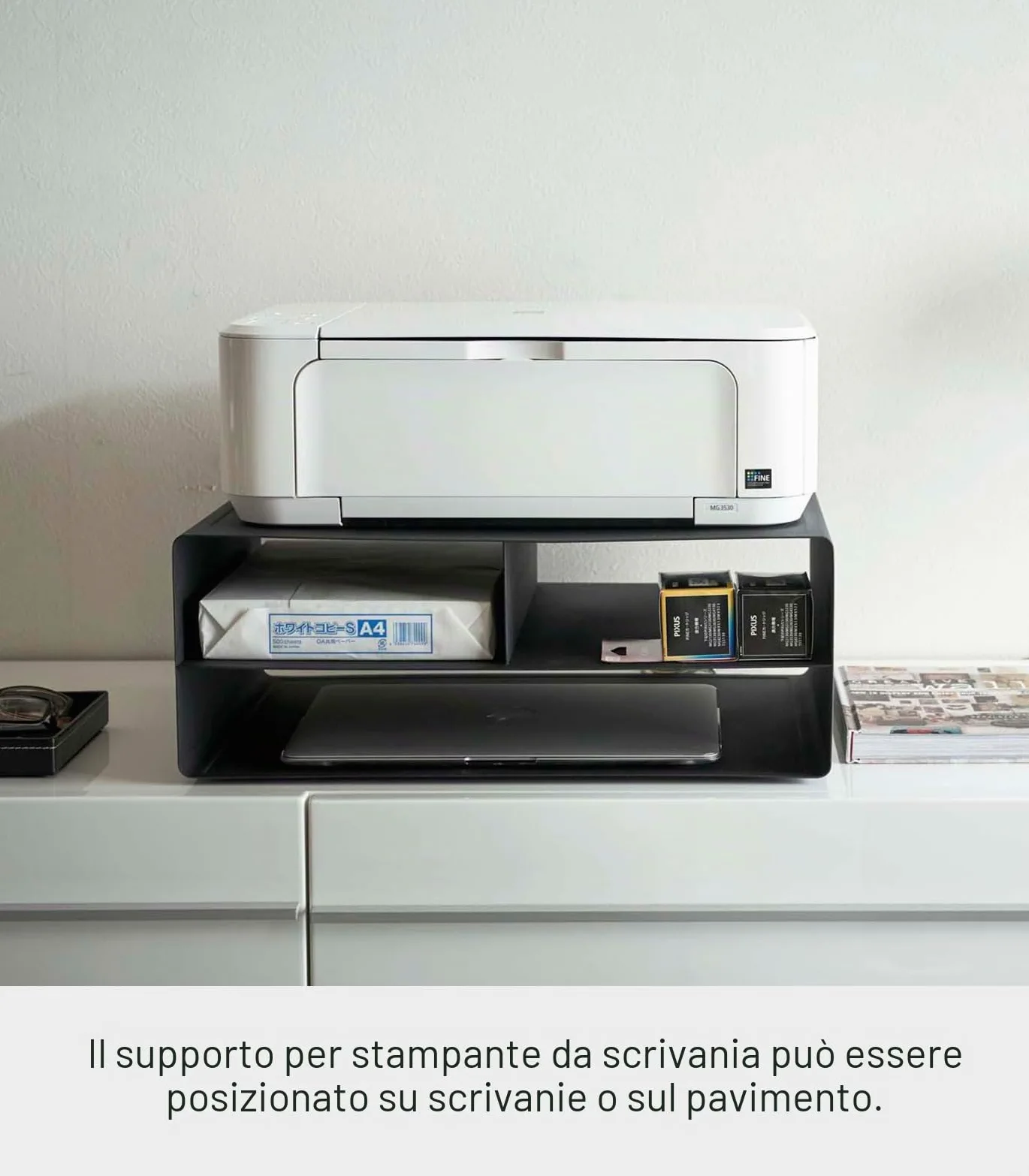 YAMAZAKI home Tower Supporti per Stampante, Acciaio, Magnete, Silicone, Nero