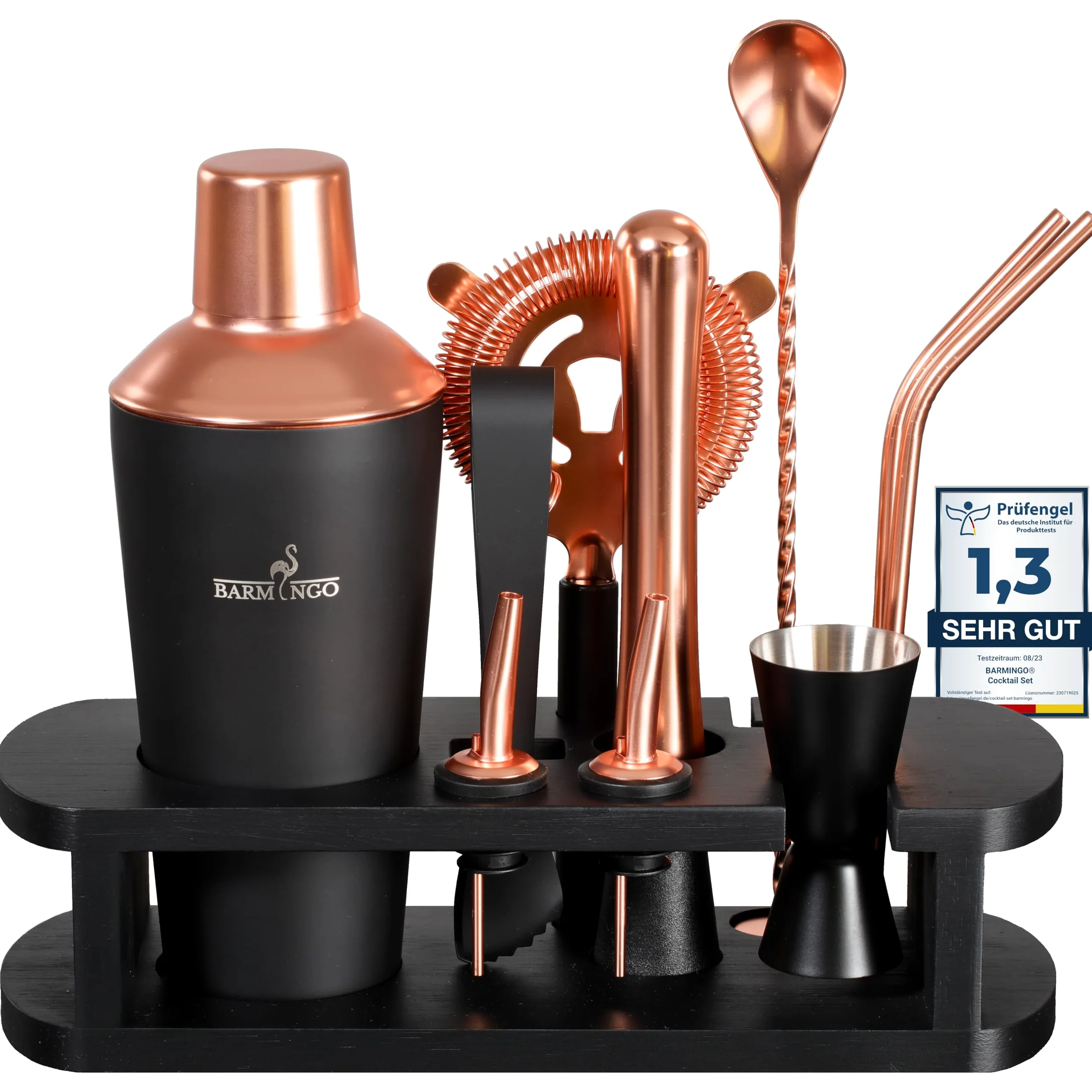 Set da cocktail in acciaio inox, 11 pezzi, 700 ml, con supporto e accessori da bar, set shaker per cocktail, set da barista, set da bar, set regalo, nero e oro rosa