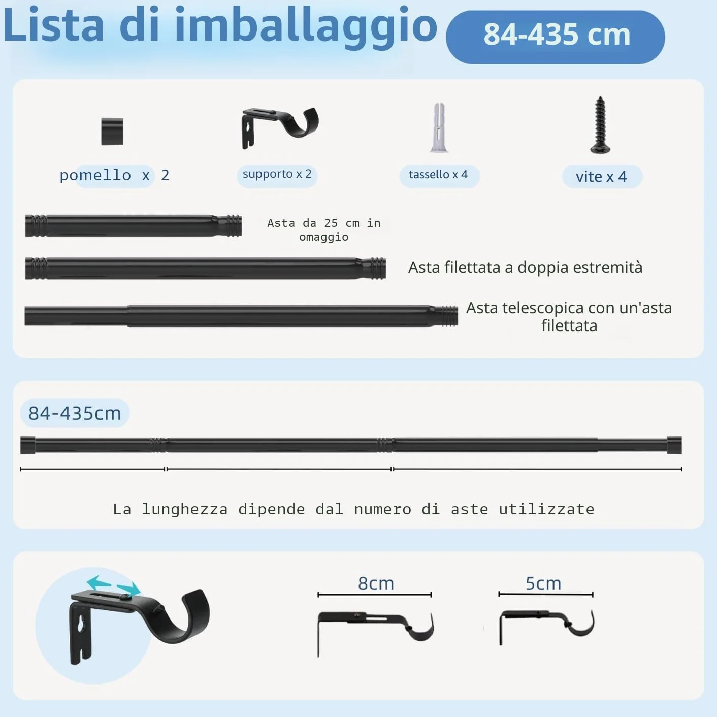 Bastoni Per Tende In Acciaio Inox 84-143CM Argento Camera Da Letto Soggiorno