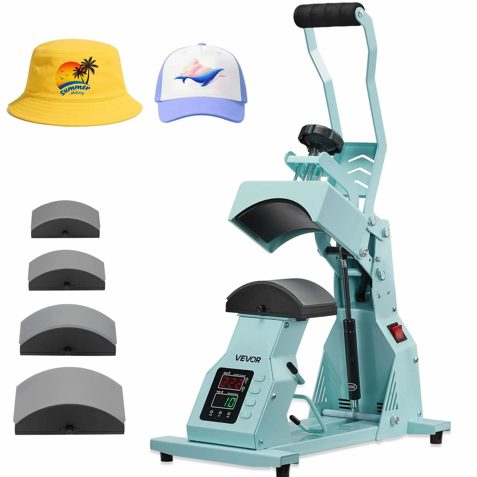VEVOR Pressa a Caldo per Cappelli 4 Piastre Intercambiabili 160x65/160x80/140x65/140x80 mm Controllo Temperatura Tempo Verde