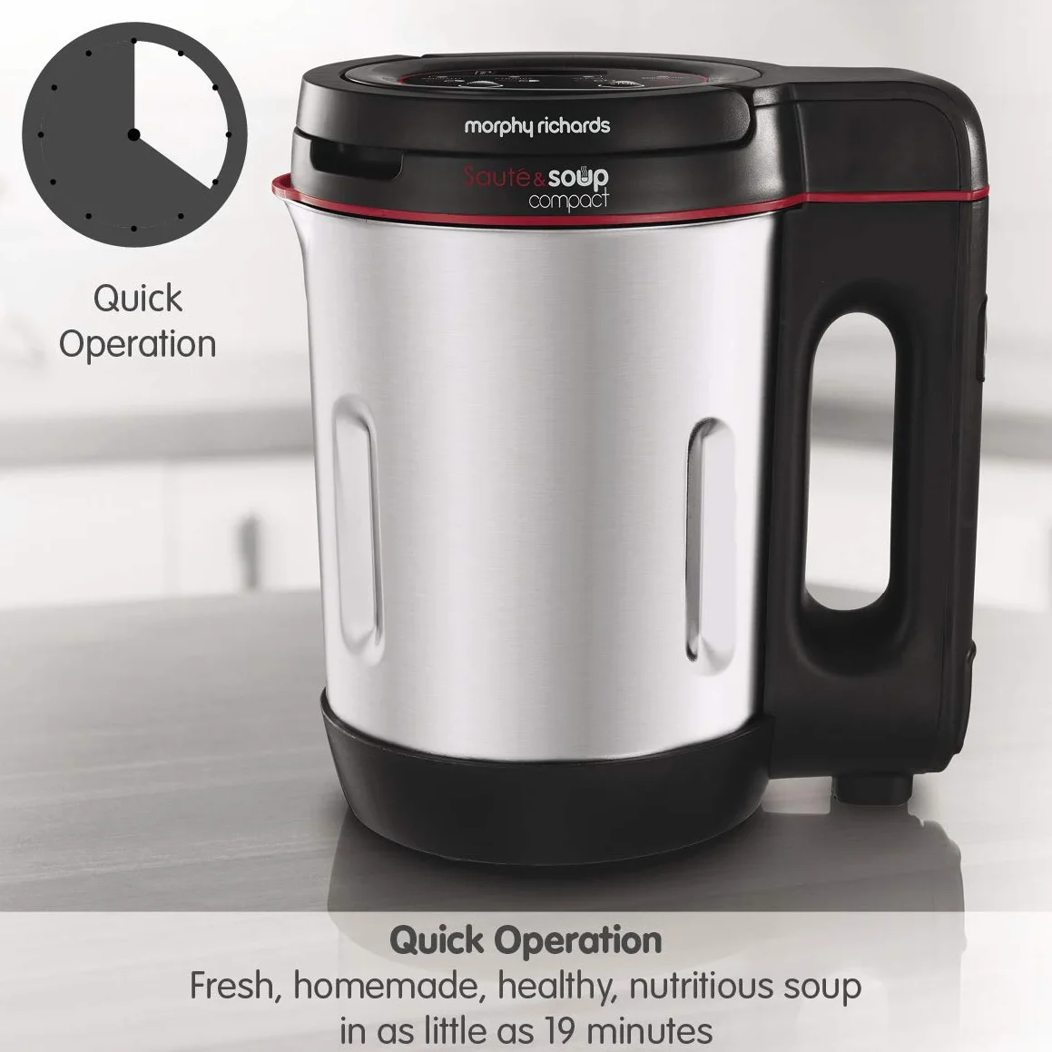 Morphy Richards 501027 - Padella compatta per sauté e zuppe, in acciaio inox, 900 W, 1 litro, alluminio spazzolato e nero
