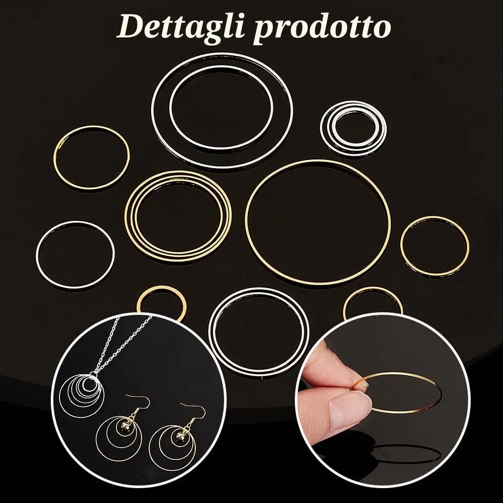 PH PandaHall 160pz Cornici per Orecchini Anelli di Collegamento Orecchini, 10/12/14/16/18/20/22/30mm Anelli per Ciondoli Oro Argento Pendenti a Cerchio per Gioielli Collana Fai Da Te