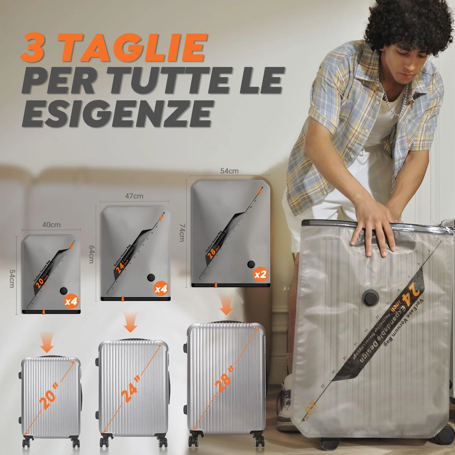 Sacchetti Sottovuoto Vestiti Con Pompa Senza Fili, 10 Pezzi (4x40x54cm, 4x47x64cm, 2x54x74cm) Salvaspazio